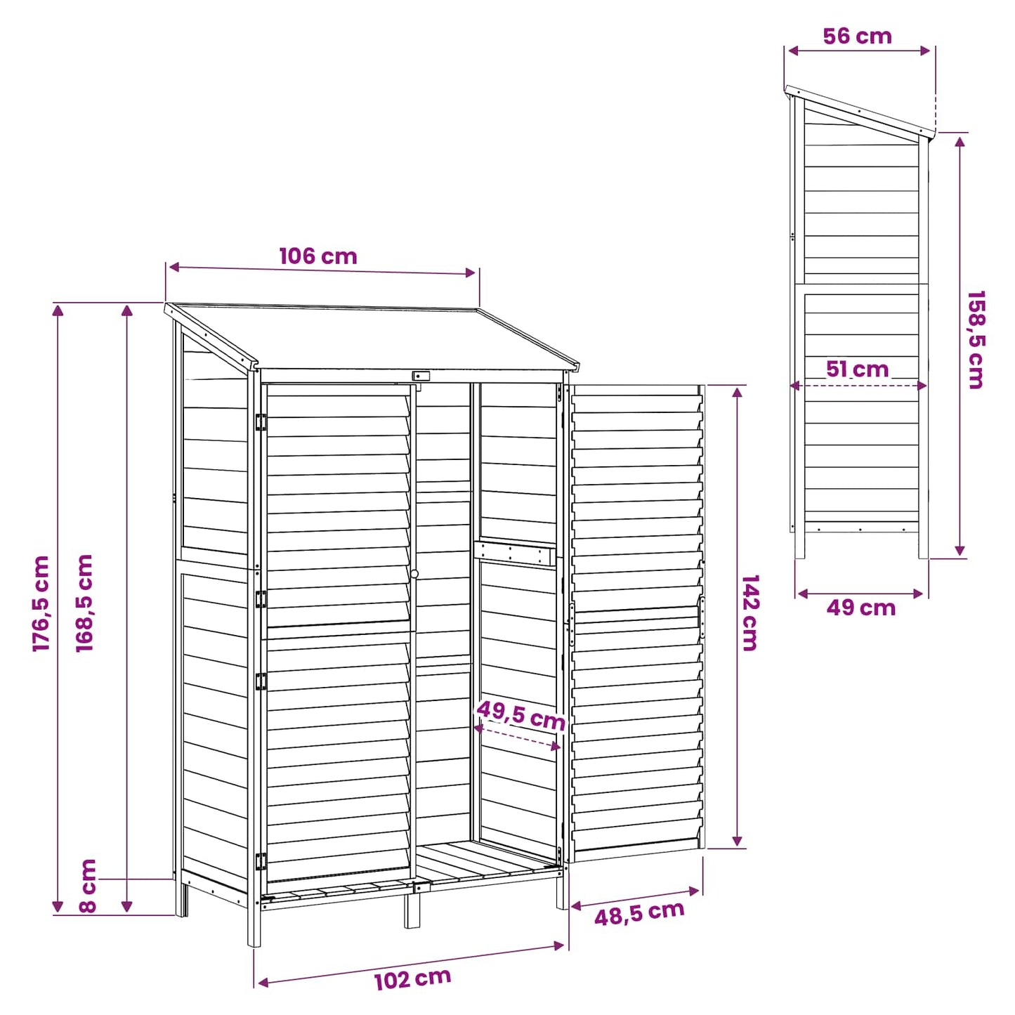 Garden Shed Grey 106 x 56 x 176.5 cm Solid Fir Wood