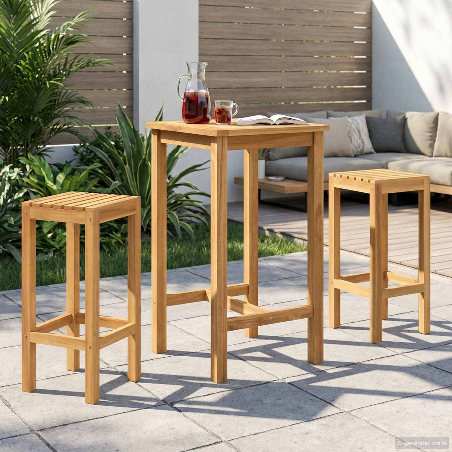 Outdoor Bar Set 3 pcs Untreated Solid Teak Wood