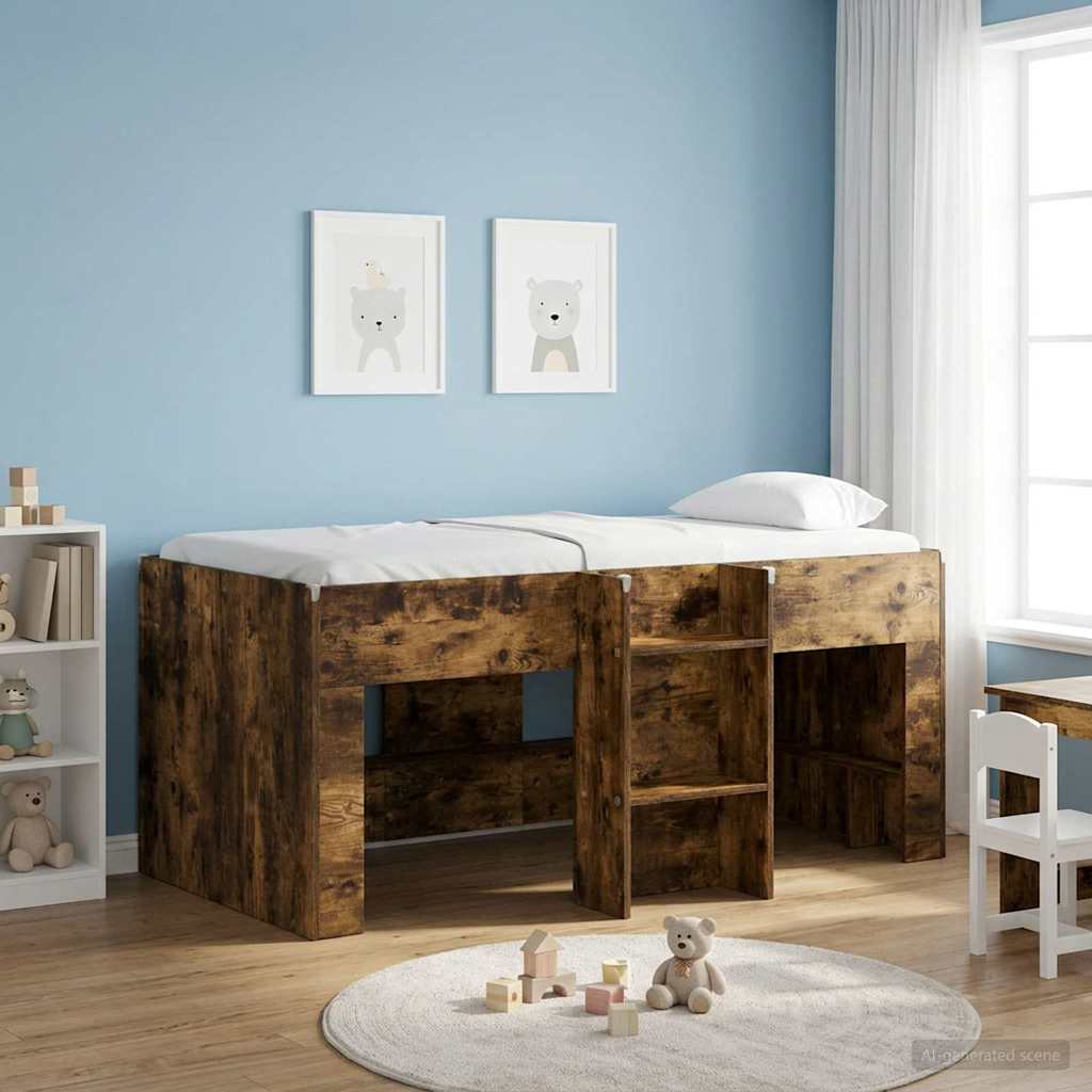 Kids'High Bed Frame 2 pcs Smoked Oak 163 x 101.1 x 68.5 cm