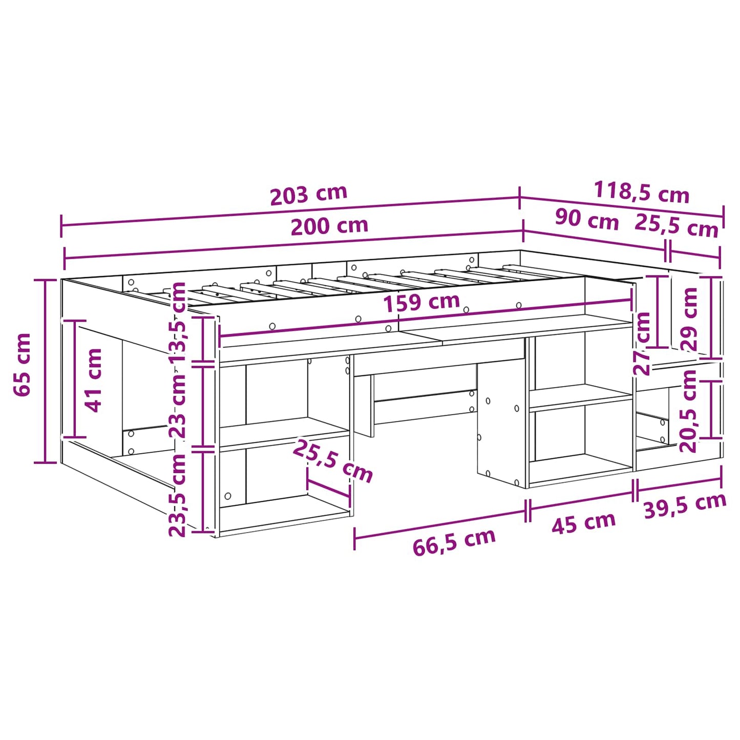 Kids'Bed Frame with Storage Grey Sonoma 90 x 200 cm