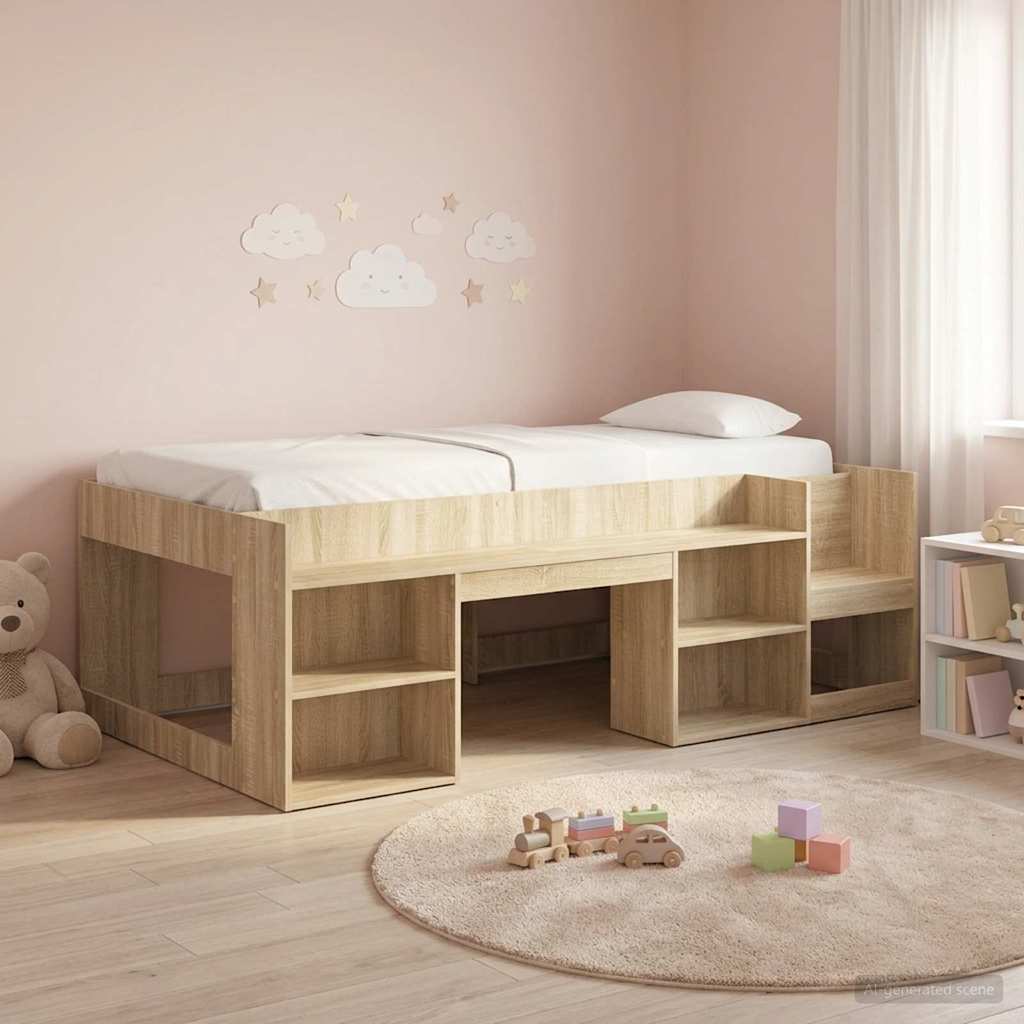 Kids'Bed Frame with Storage Sonoma Oak 98.5 x 200 cm
