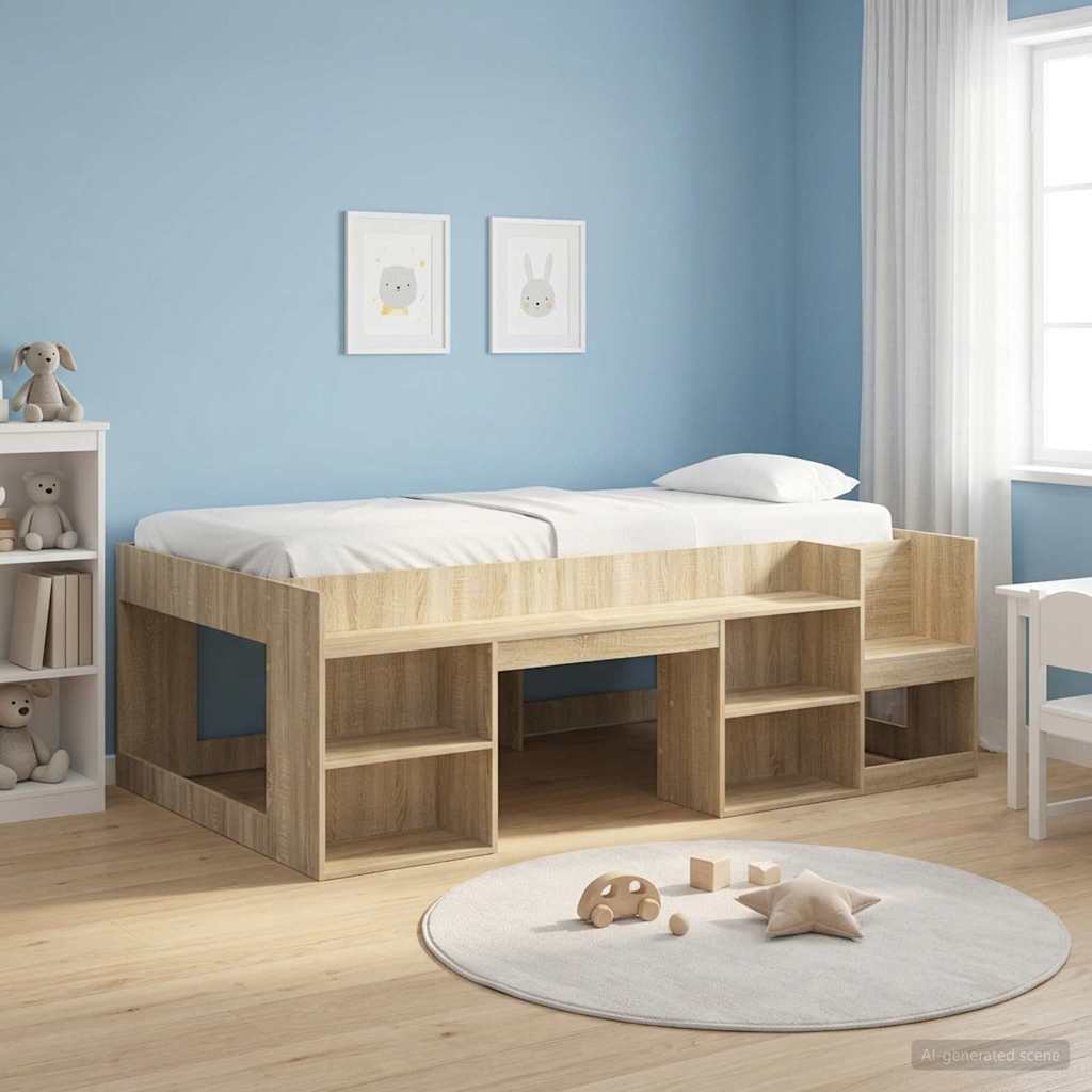 Kids'Bed Frame with Storage Sonoma Oak 98.5 x 200 cm