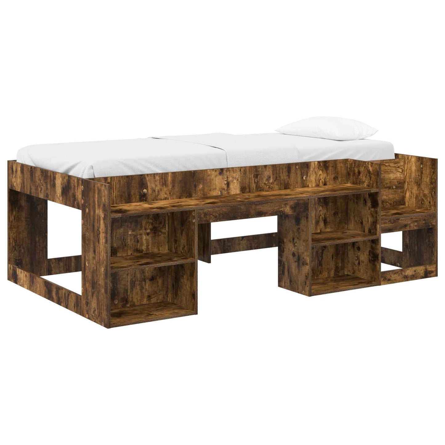 Kids'Bed Frame with Storage Smoked Oak 98.5 x 200 cm