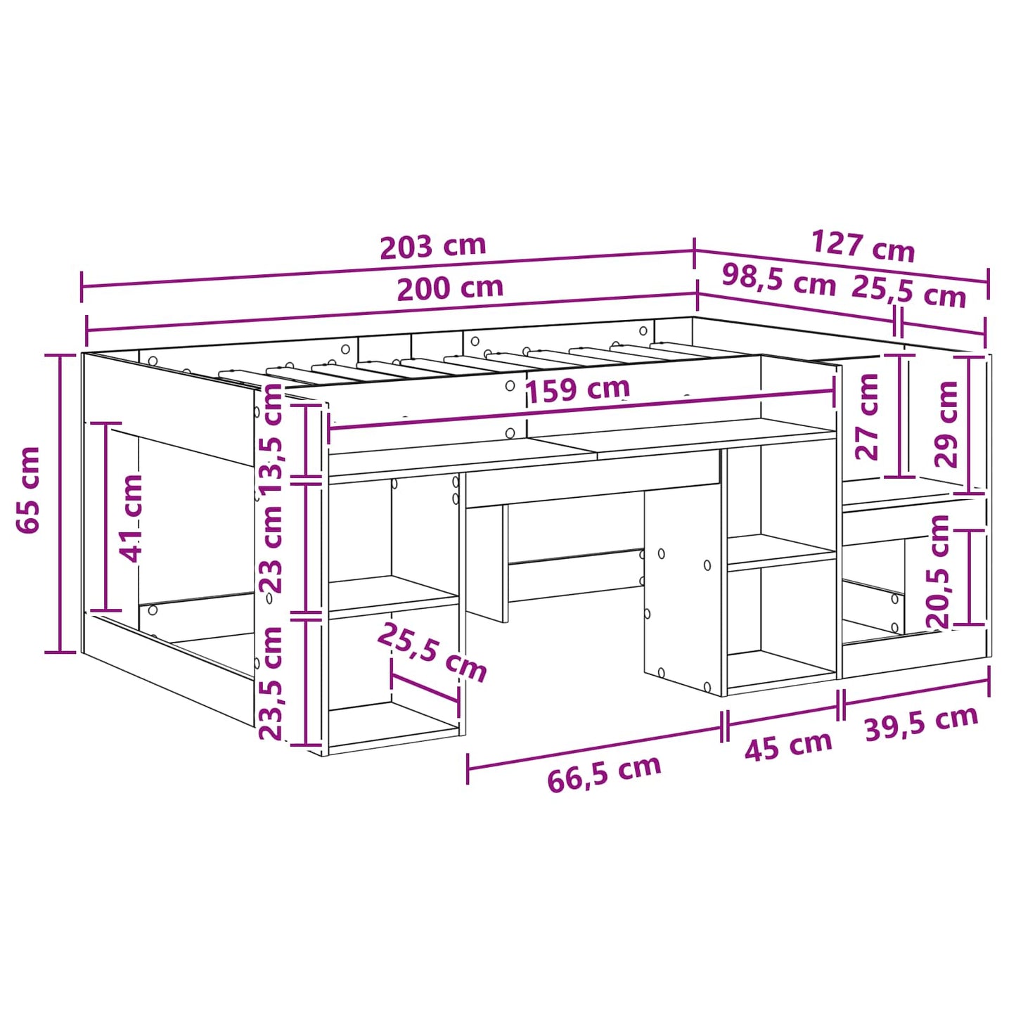 Kids'Bed Frame with Storage Old wood 98.5 x 200 cm