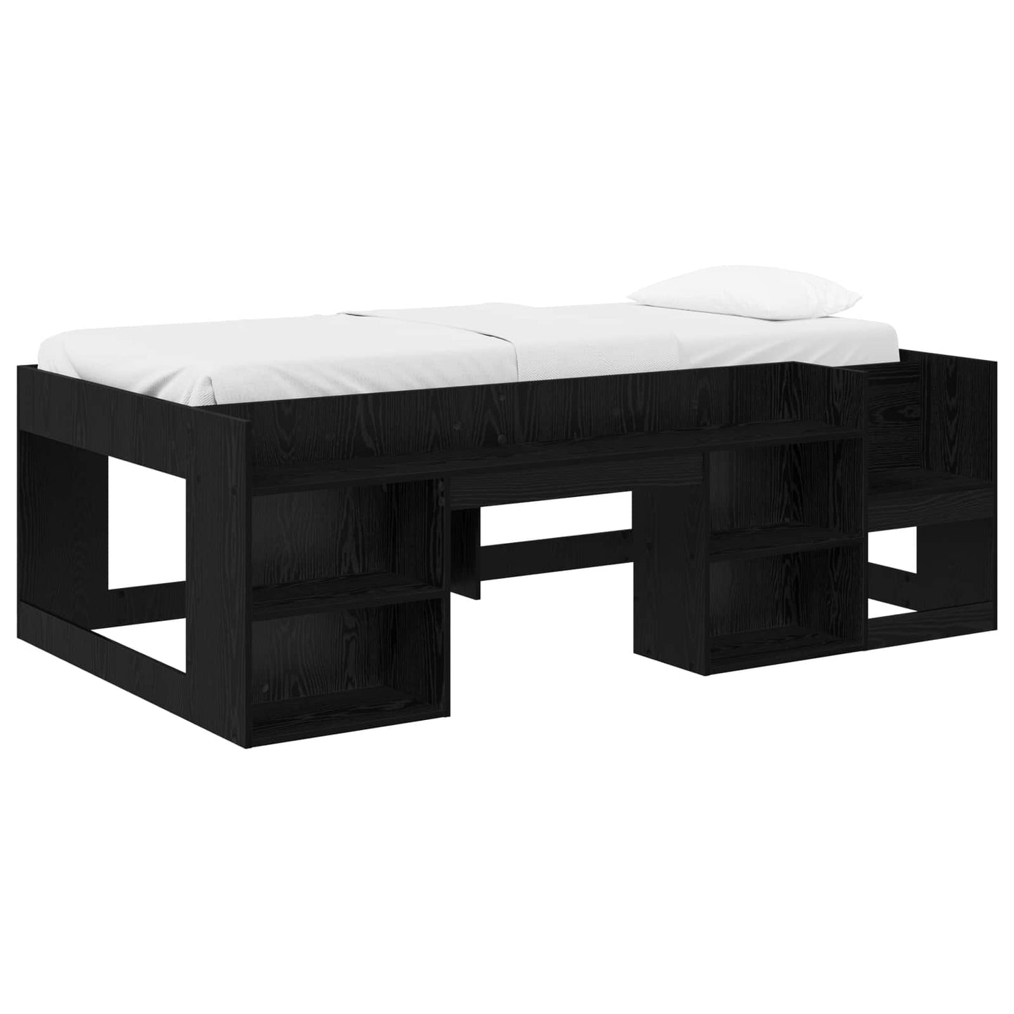 Kids'Bed Frame with Storage Black Oak 90 x 190 cm