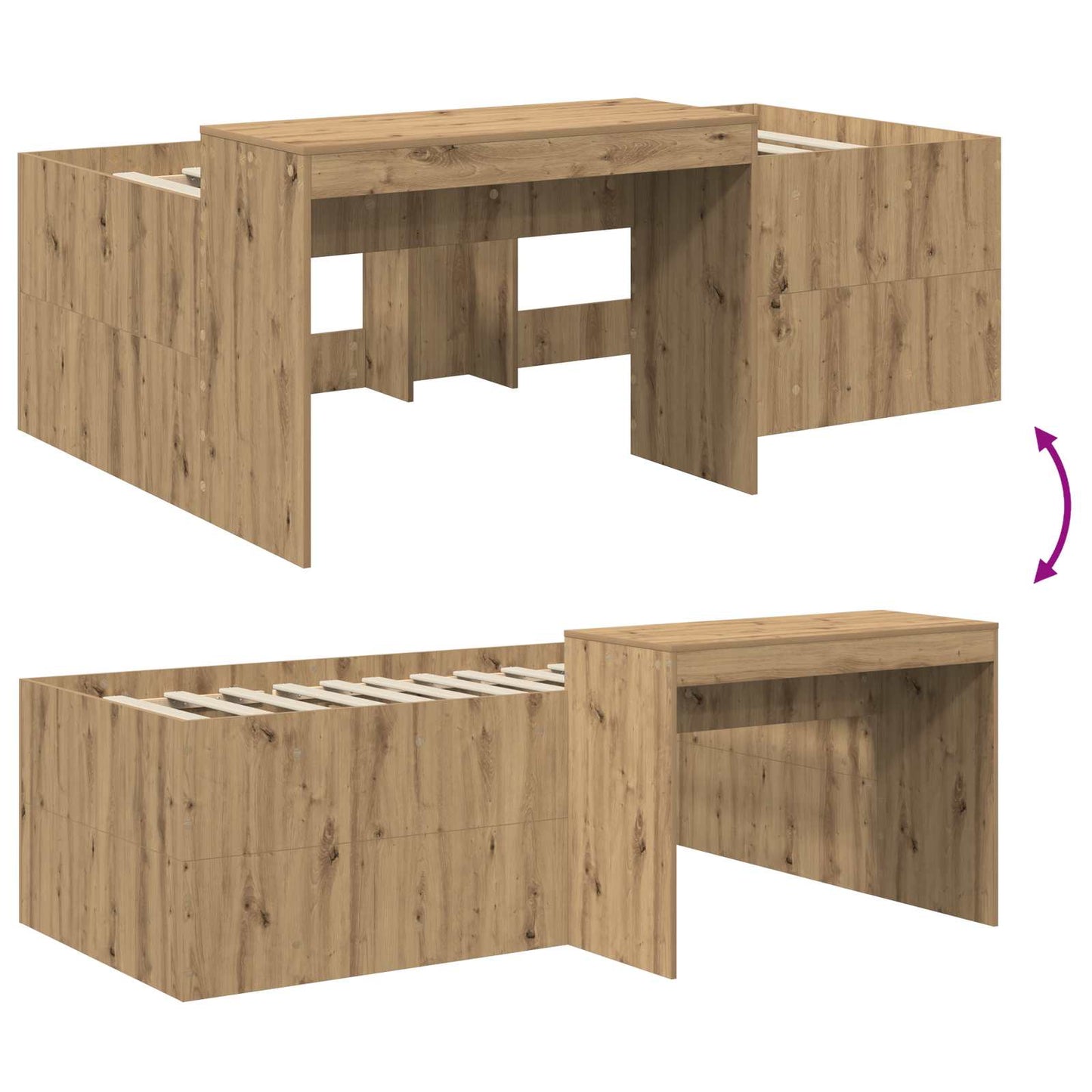 Kids'High Bed Frame with Desk Artisan Oak 80 x 200 cm