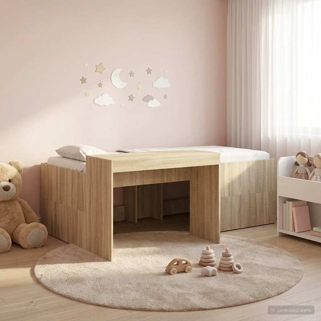 Kids'High Bed Frame with Desk Sonoma Oak 98.5 x 200 cm