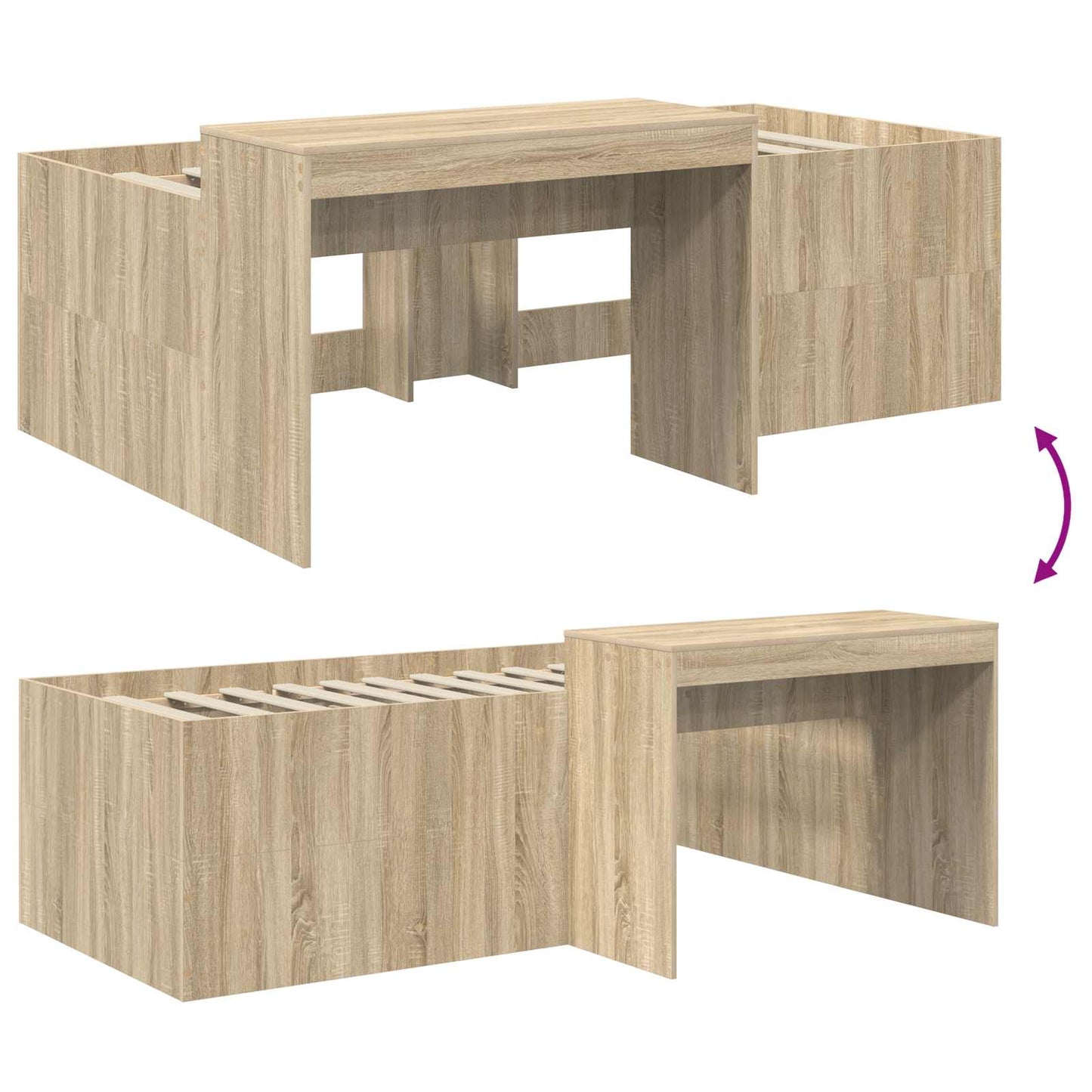 Kids'High Bed Frame with Desk Sonoma Oak 98.5 x 200 cm