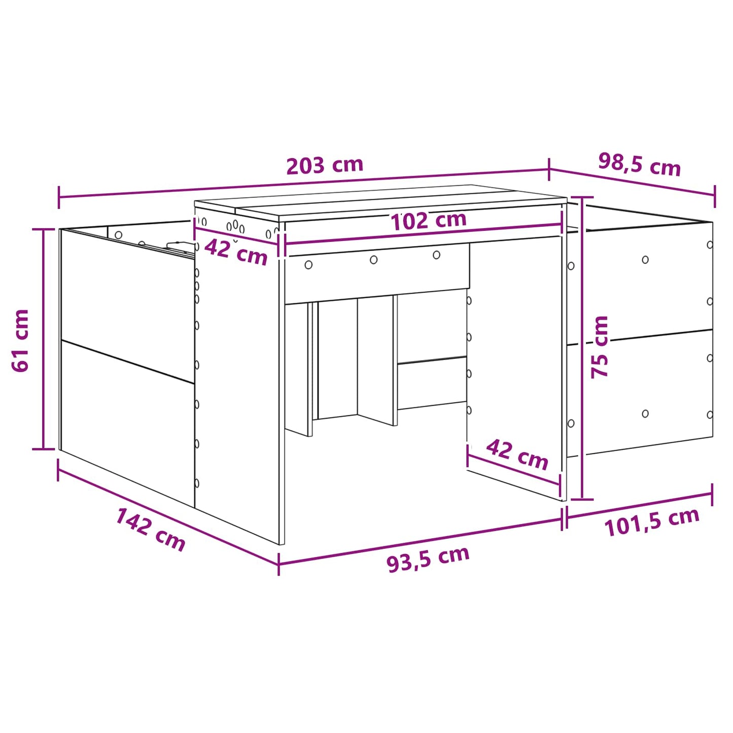 Kids'High Bed Frame with Desk Sonoma Oak 98.5 x 200 cm