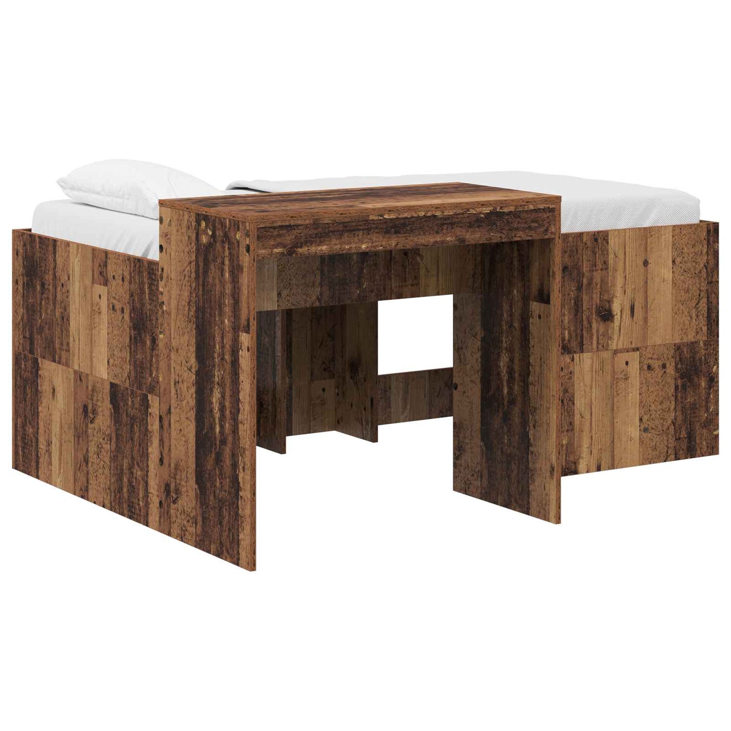 Kids'High Bed Frame with Desk Old Wood Engineered Wood