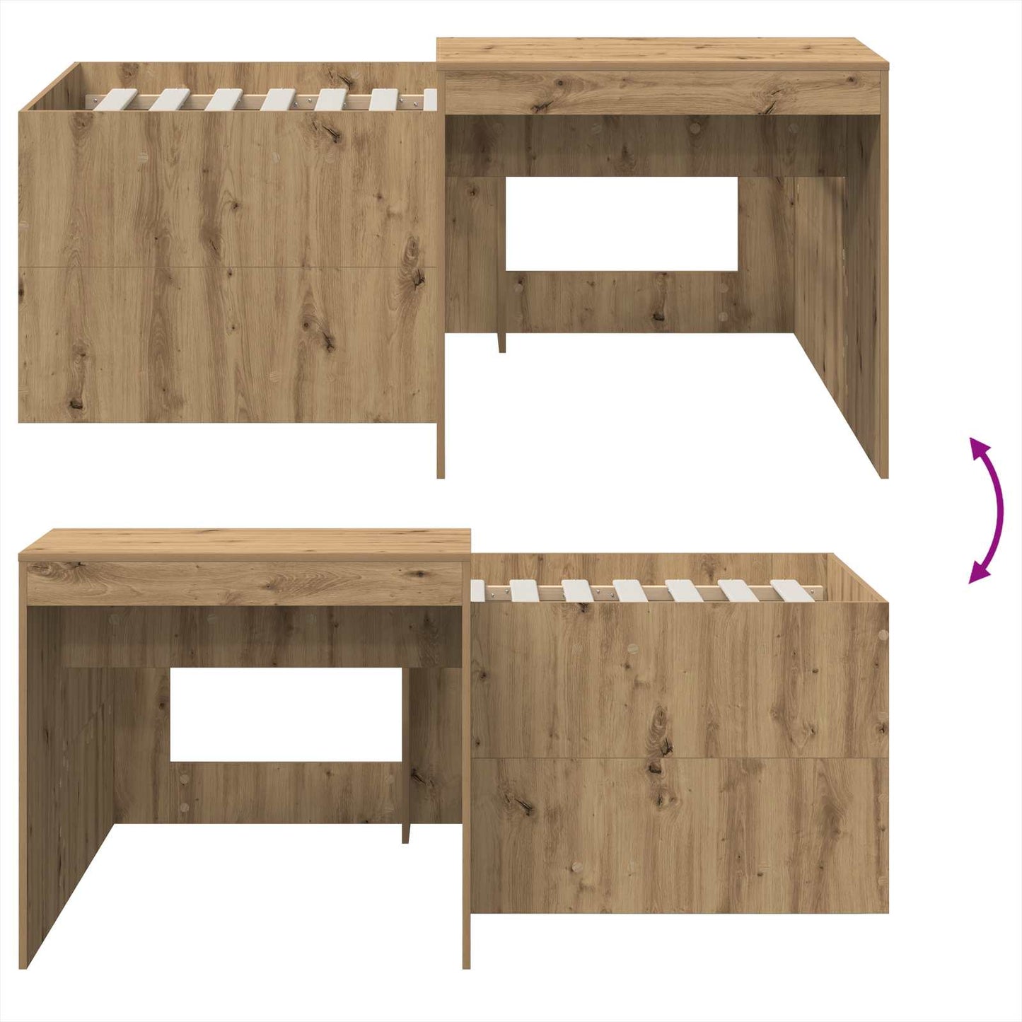Kids'High Bed Frame with Desk Artisan Oak Engineered Wood