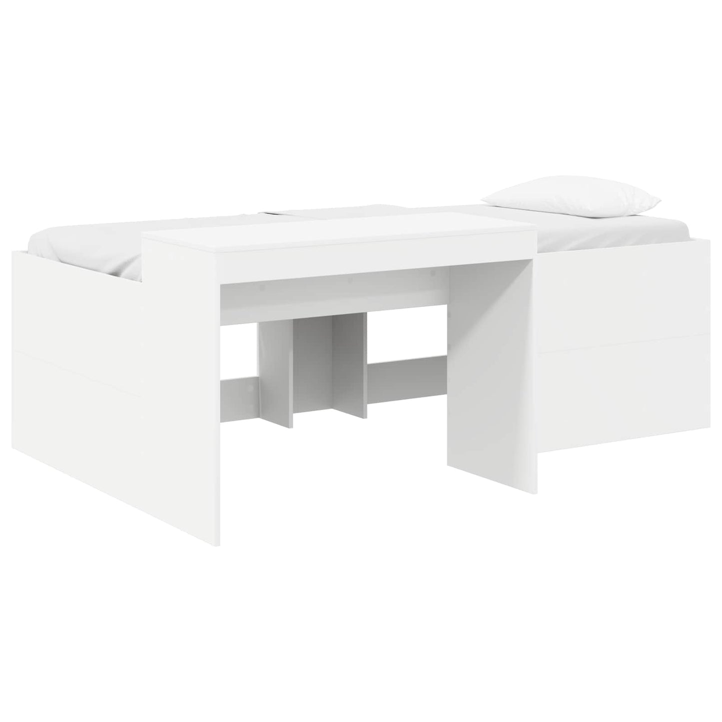 Kids'High Bed Frame with Desk White Engineered Wood