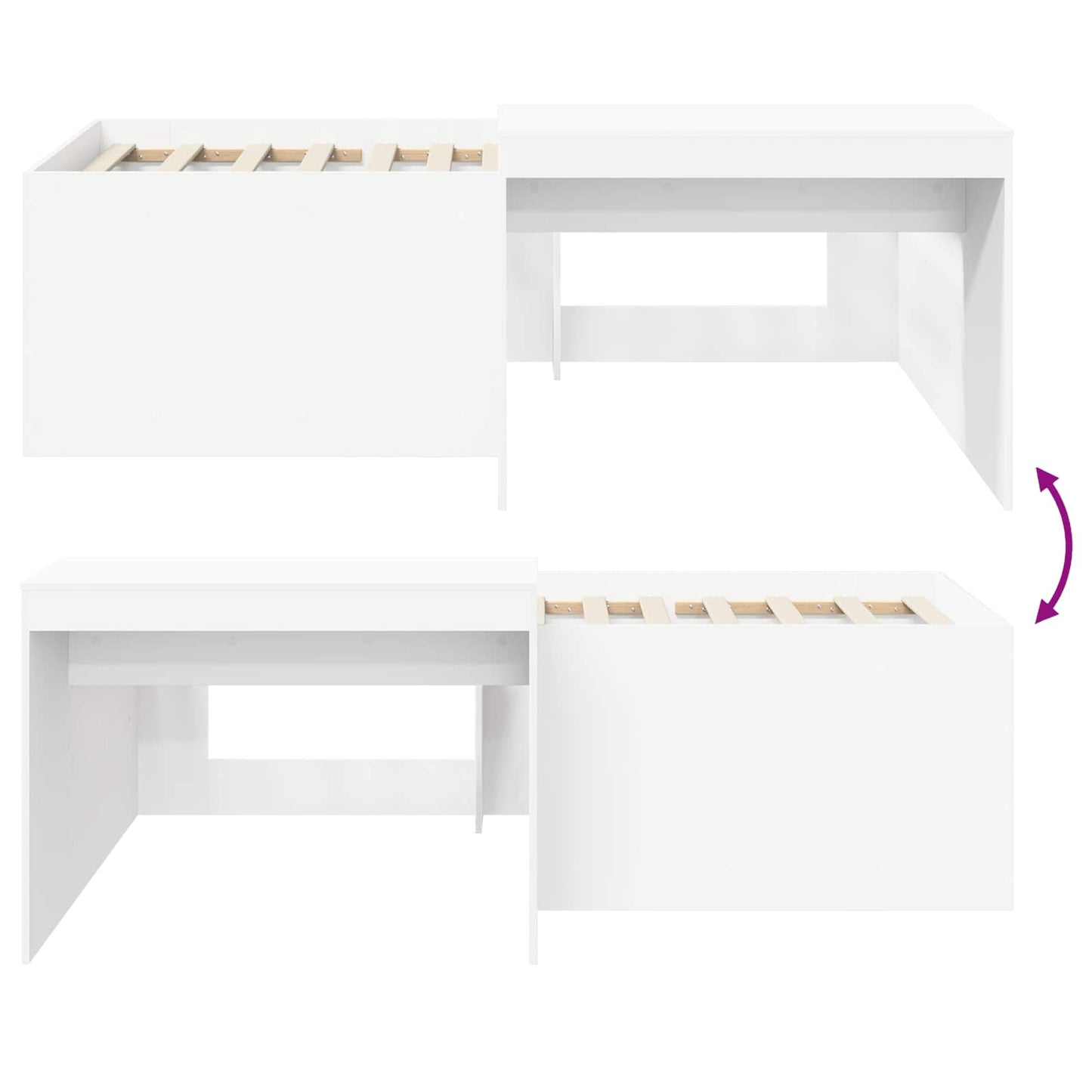 Kids'High Bed Frame with Desk White Engineered Wood