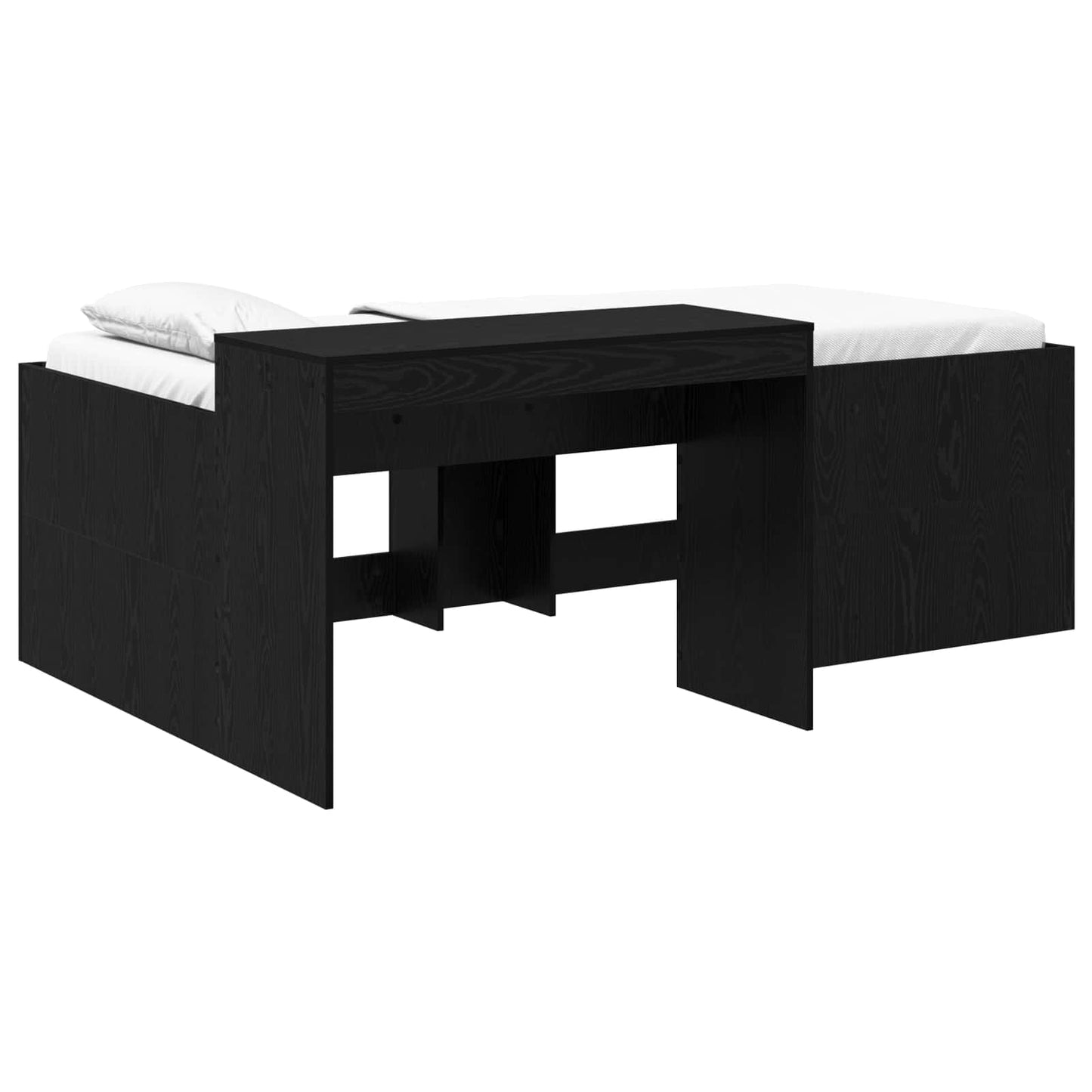 Kids'High Bed Frame with Desk Black Engineered Wood