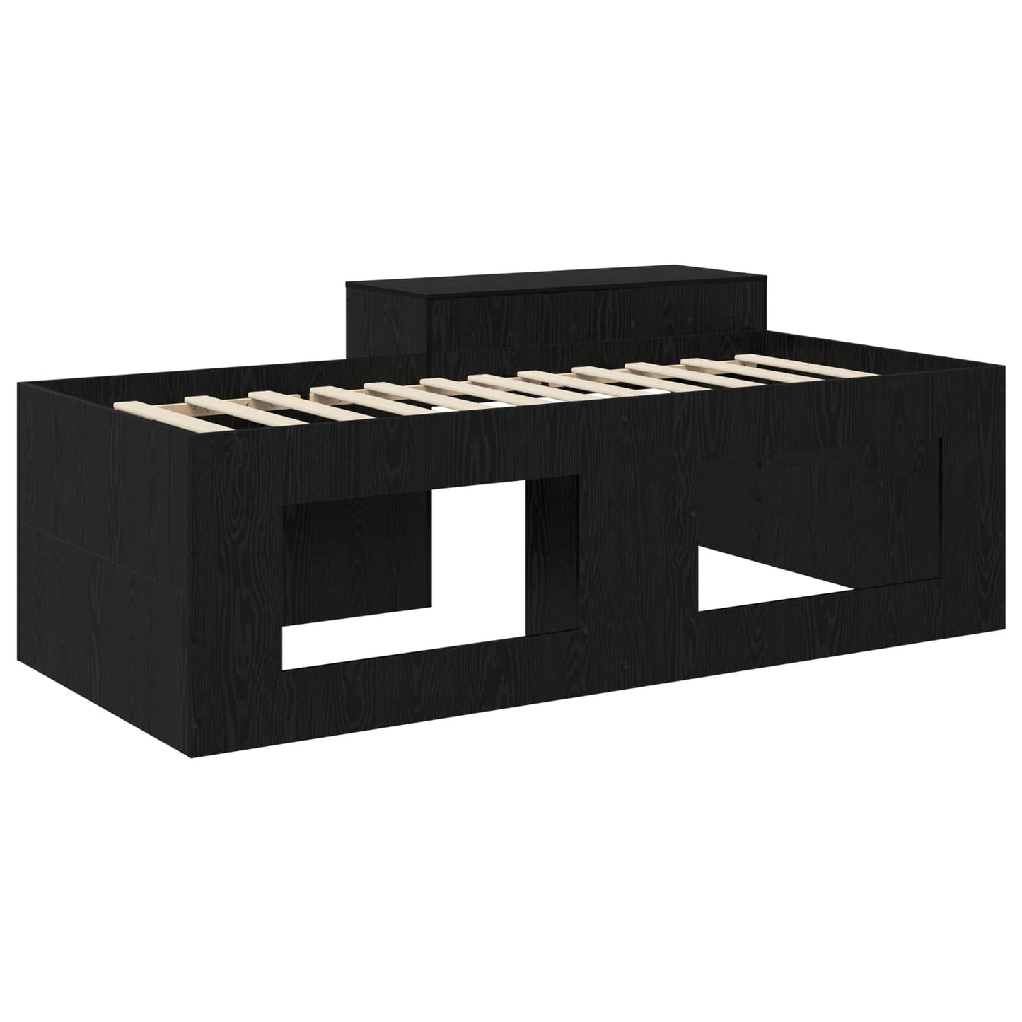 Kids'High Bed Frame with Desk Black Engineered Wood