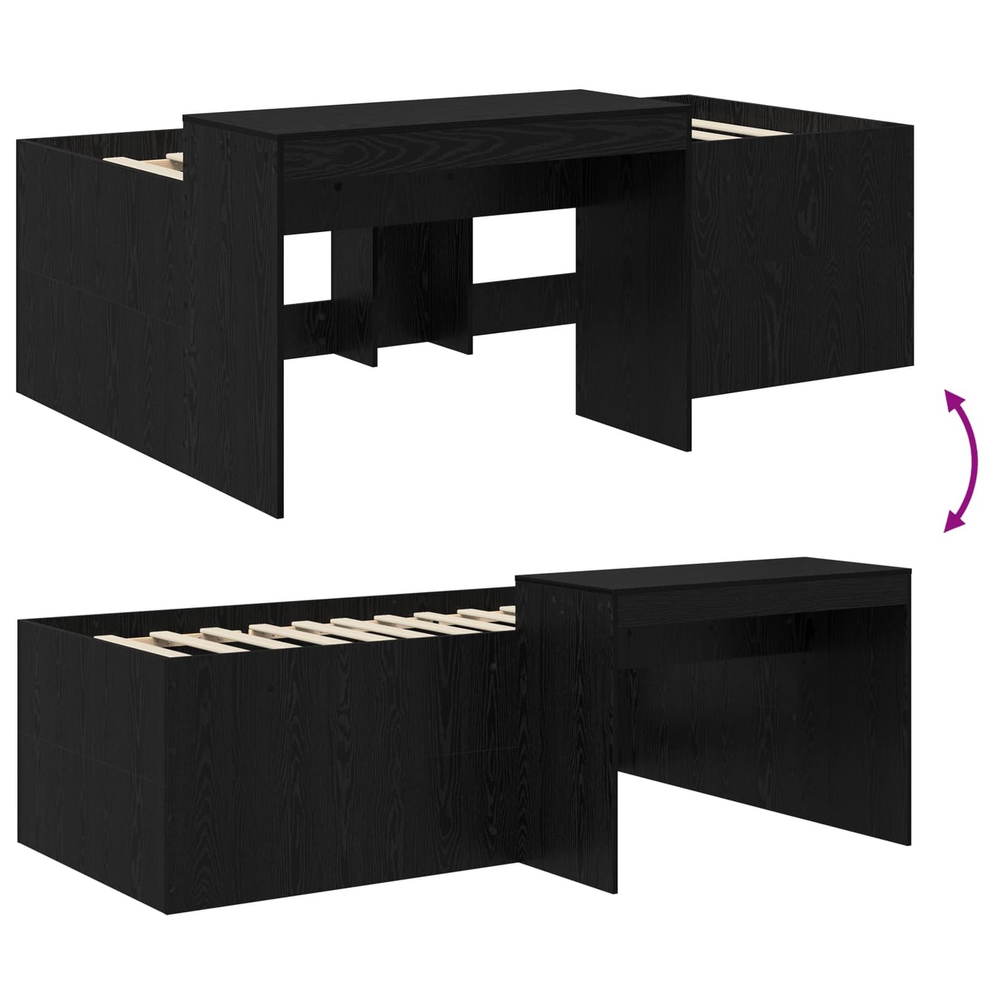 Kids'High Bed Frame with Desk Black Engineered Wood