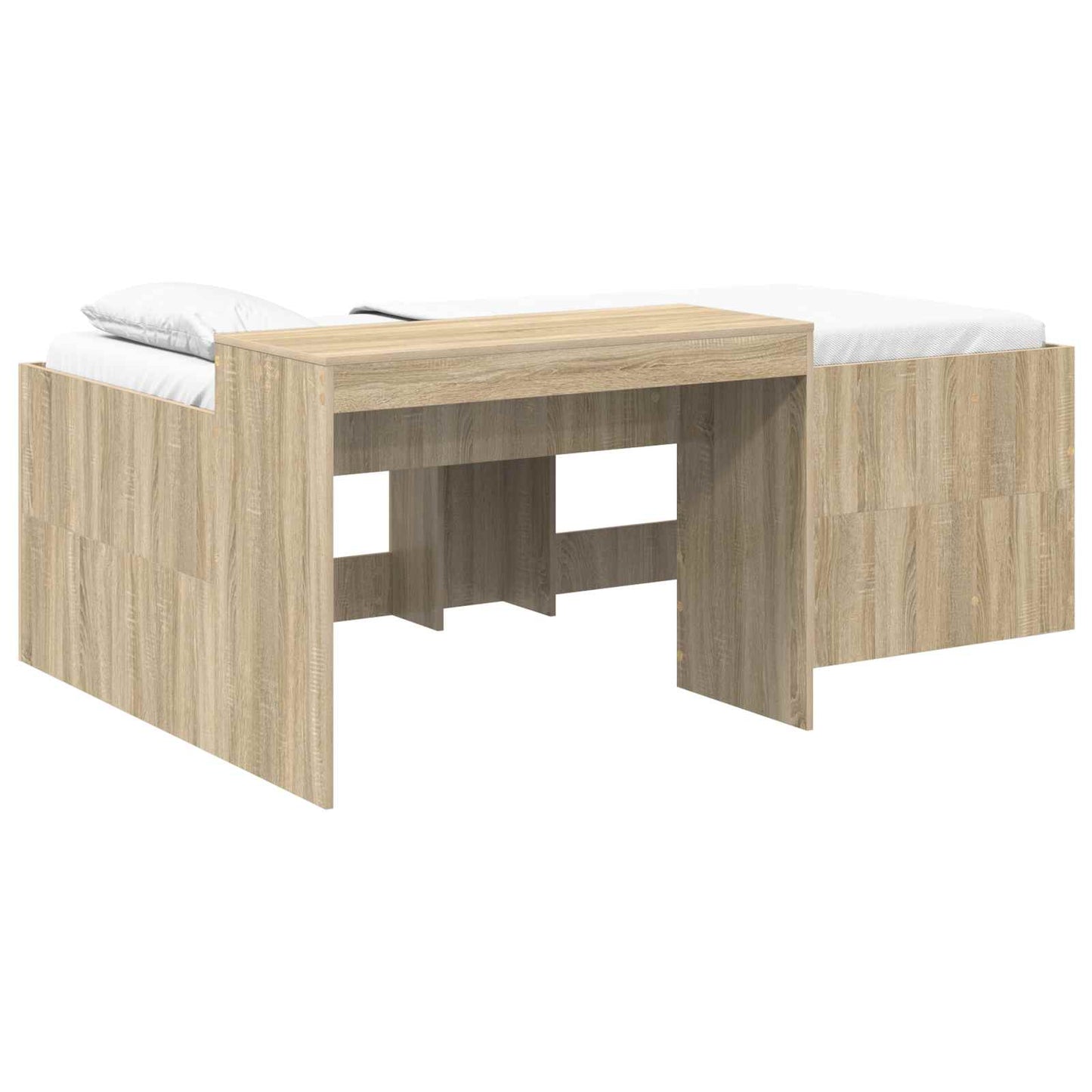 Kids'High Bed Frame with Desk Sonoma Oak Engineered Wood