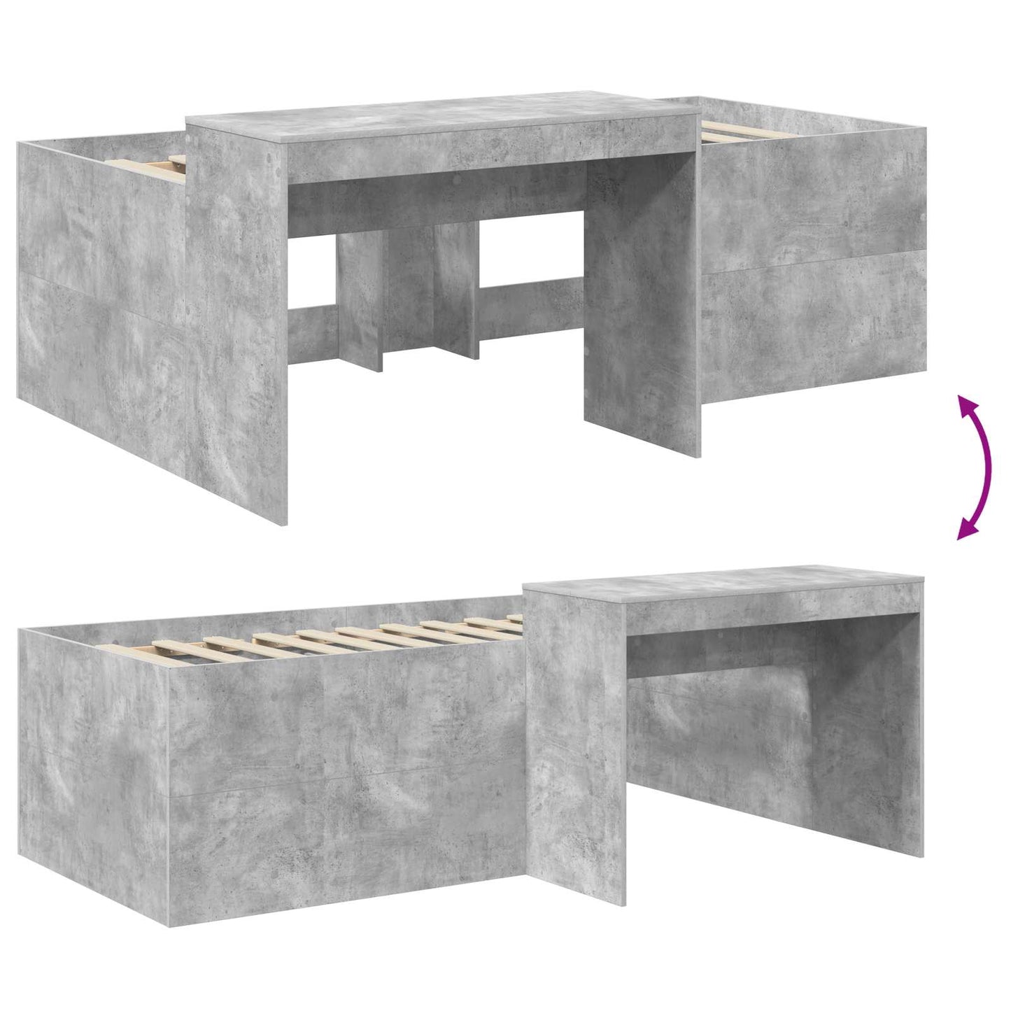 Kids'High Bed Frame with Desk Concrete Grey Engineered Wood