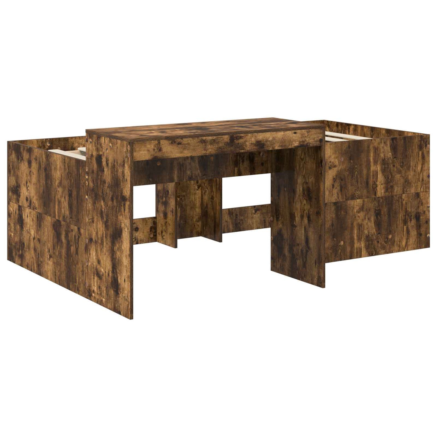 Kids'High Bed Frame with Desk Smoked Oak Engineered Wood