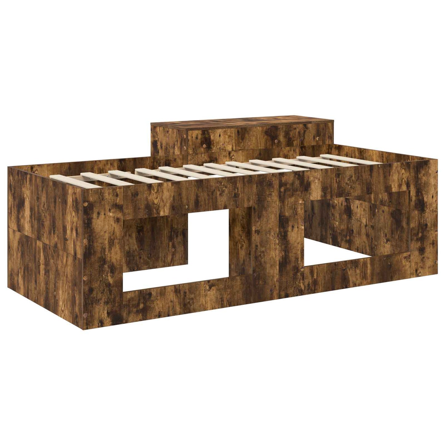 Kids'High Bed Frame with Desk Smoked Oak Engineered Wood