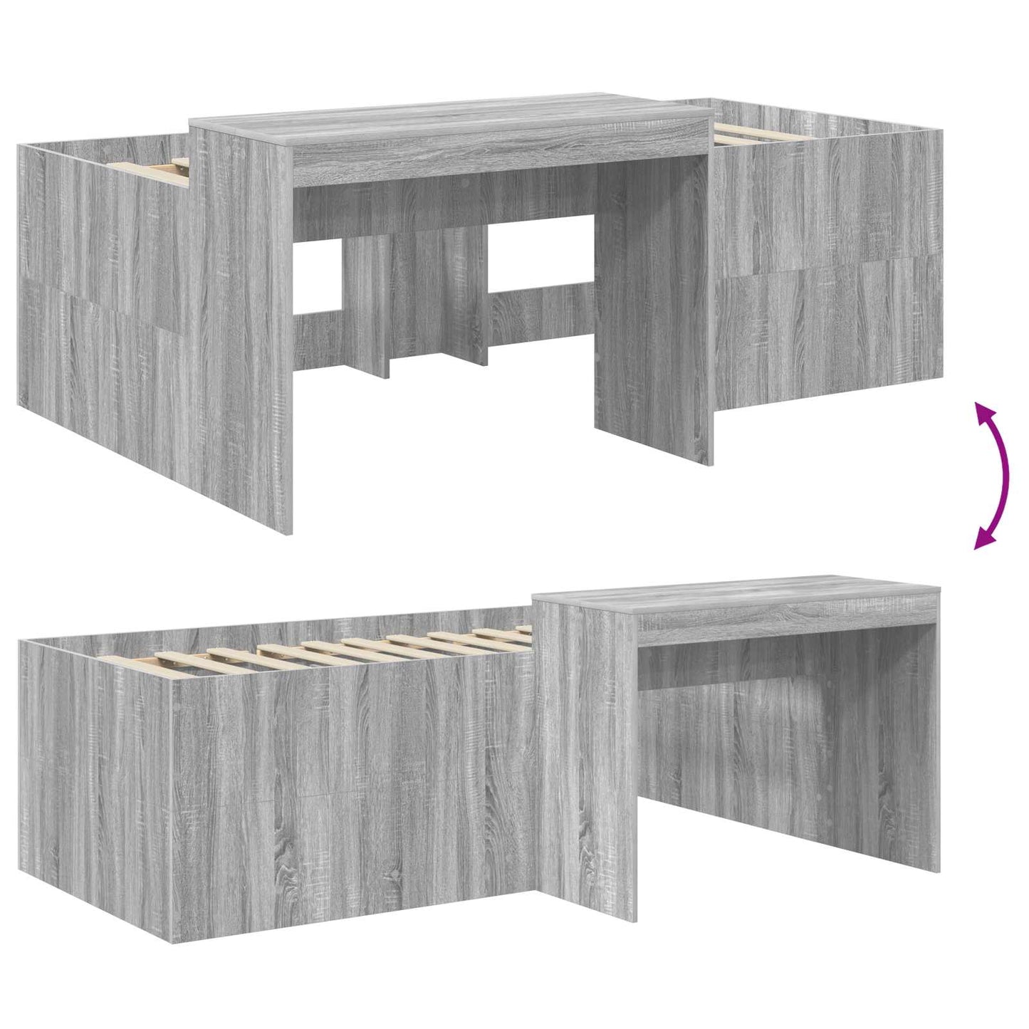 Kids'High Bed Frame with Desk Grey Sonoma Engineered Wood