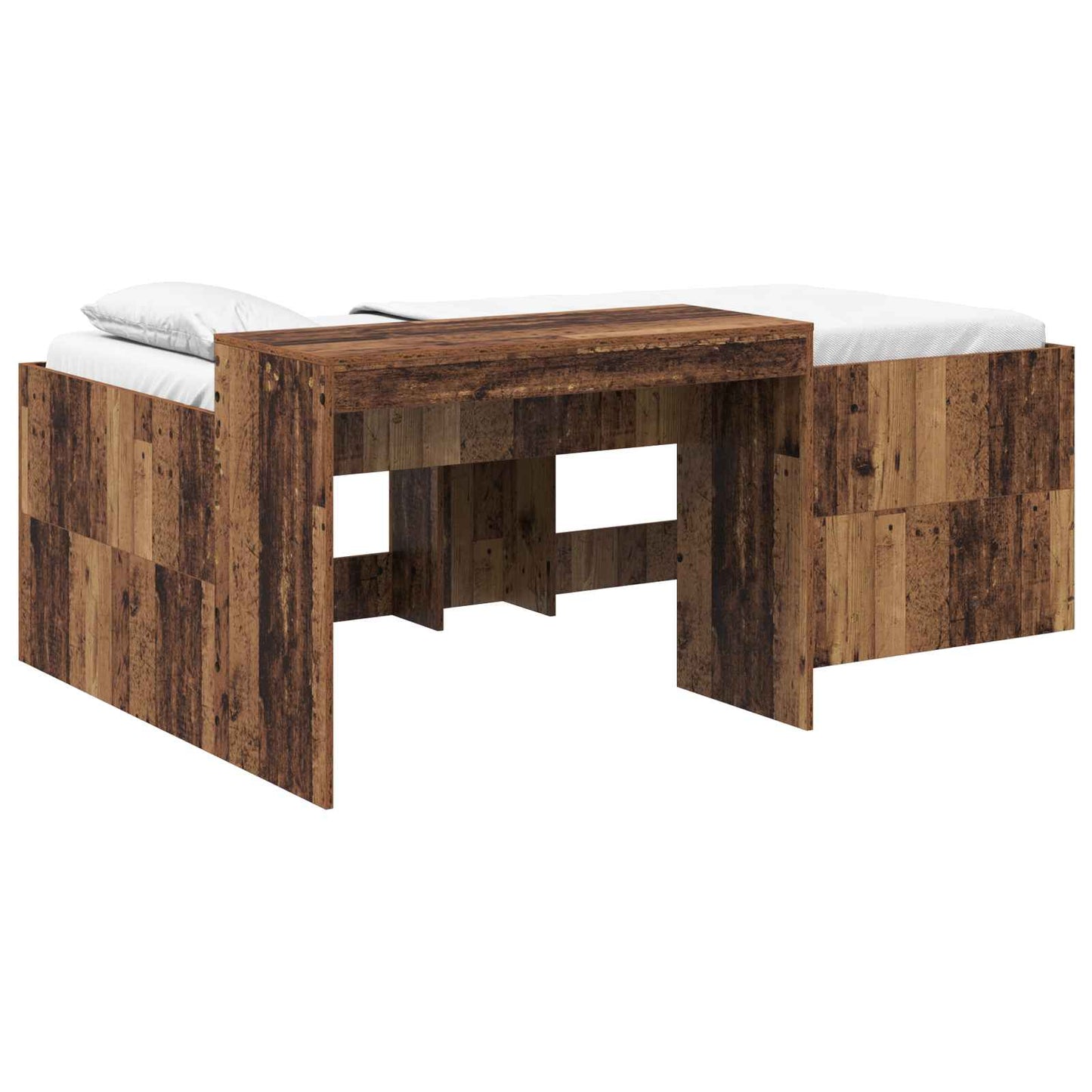 Kids'High Bed Frame with Desk Old Wood Engineered Wood