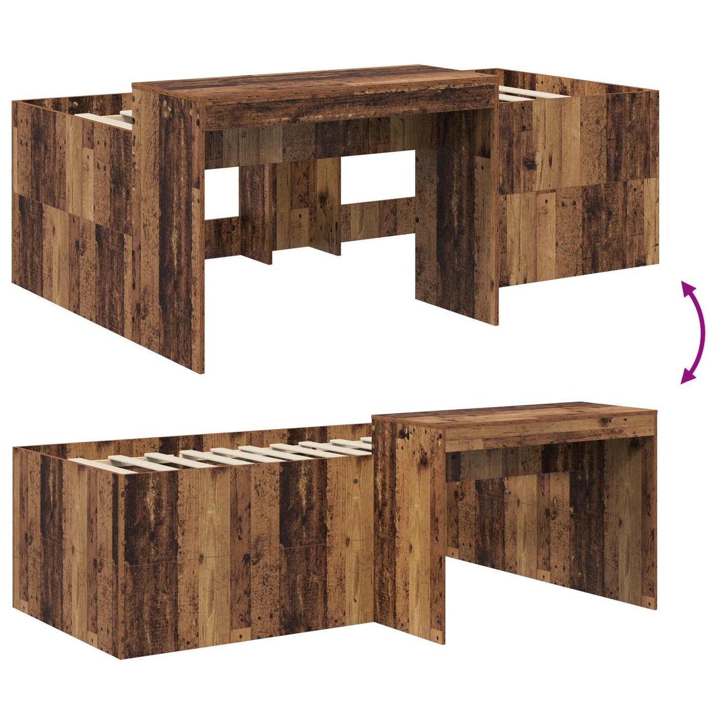 Kids'High Bed Frame with Desk Old Wood Engineered Wood