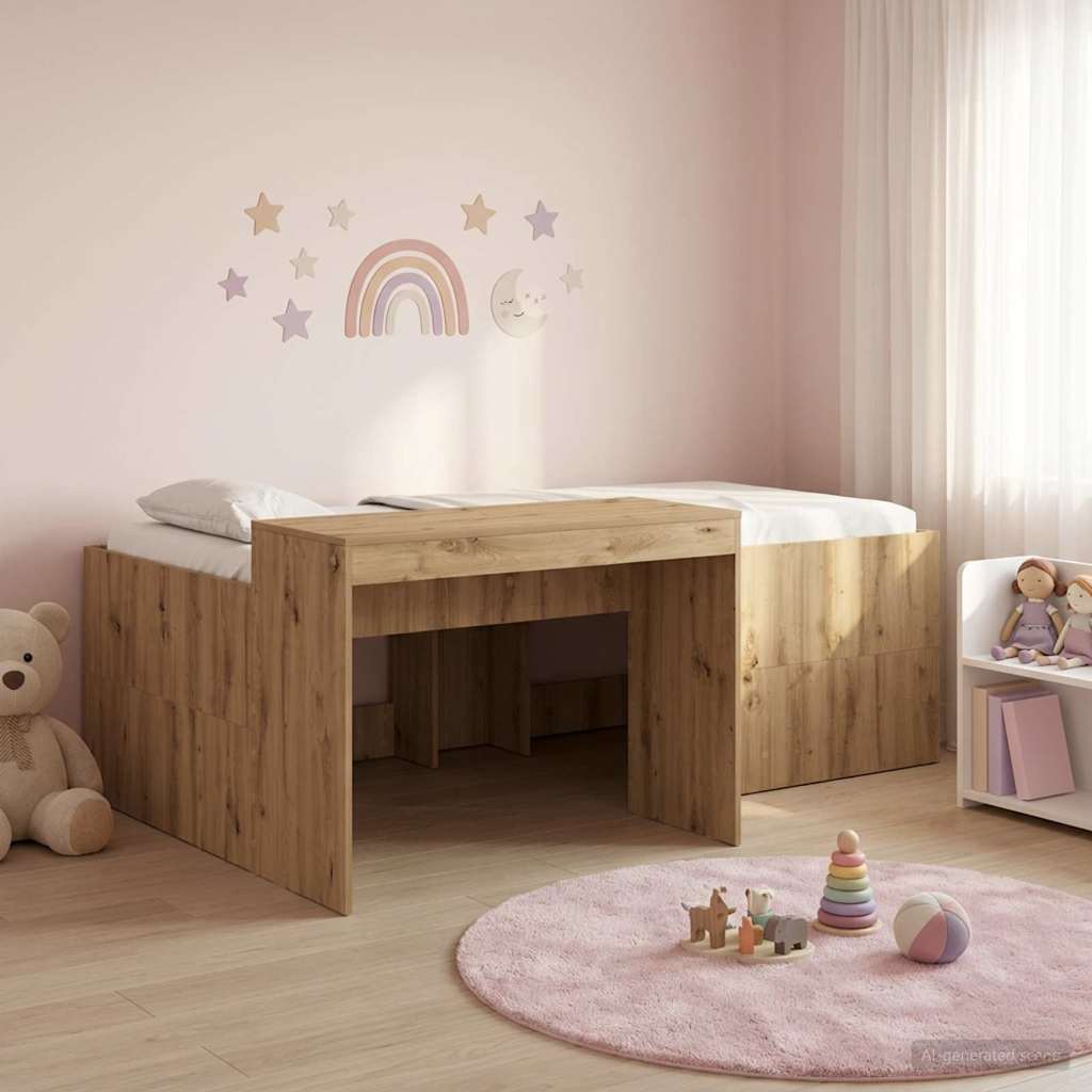 Kids'High Bed Frame with Desk Artisan Oak Engineered Wood