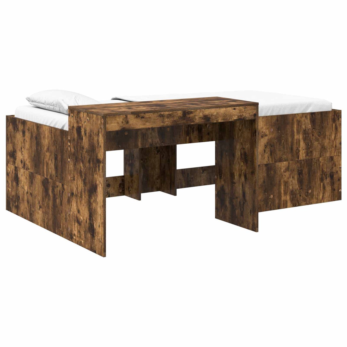 Kids'High Bed Frame with Desk Smoked Oak 75 x 190 cm