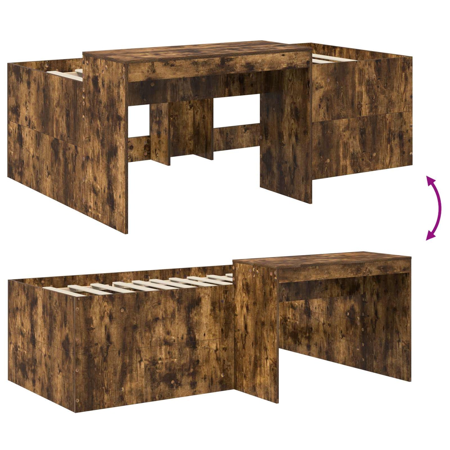 Kids'High Bed Frame with Desk Smoked Oak 75 x 190 cm