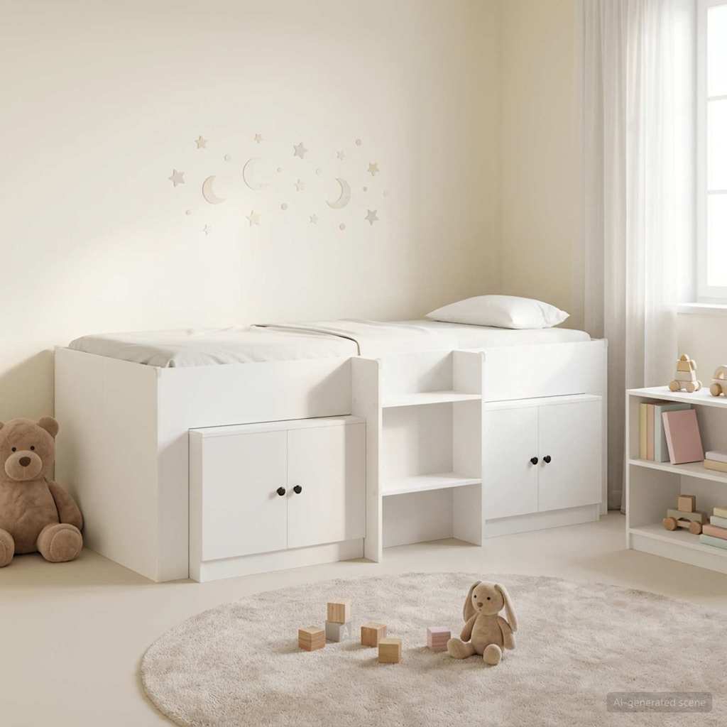 Loft Bed Frame with Cabinet 3 pcs White Engineered Wood