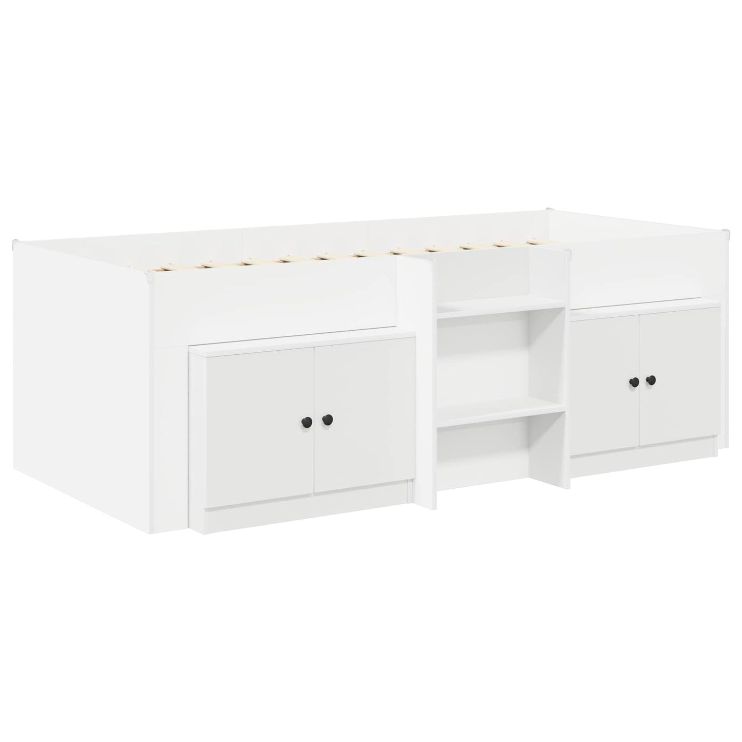 Loft Bed Frame with Cabinet 3 pcs White Engineered Wood
