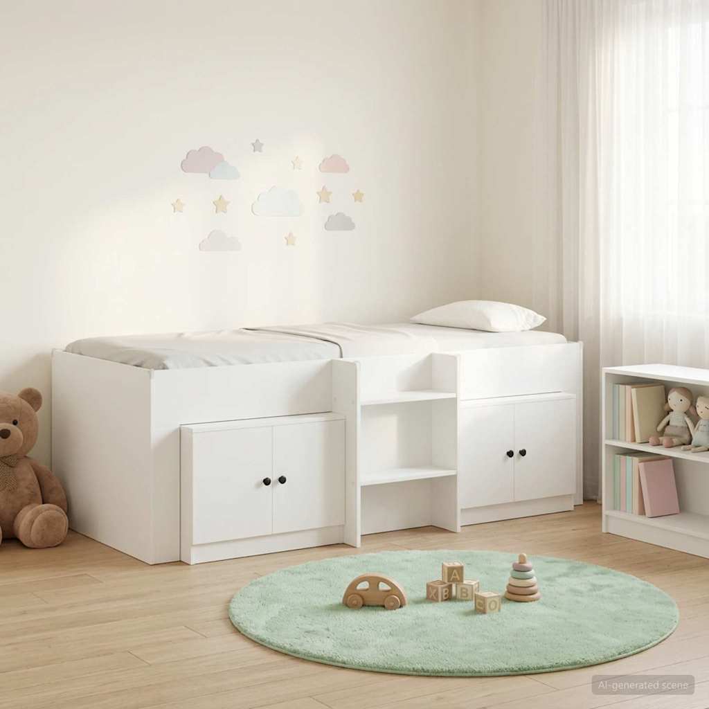 Loft Bed Frame with Cabinet 3 pcs White Engineered Wood