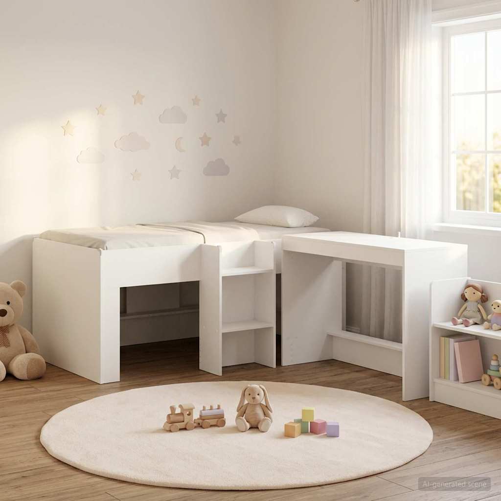 Kids'High Bed Frame with Desk White 80 x 160 cm