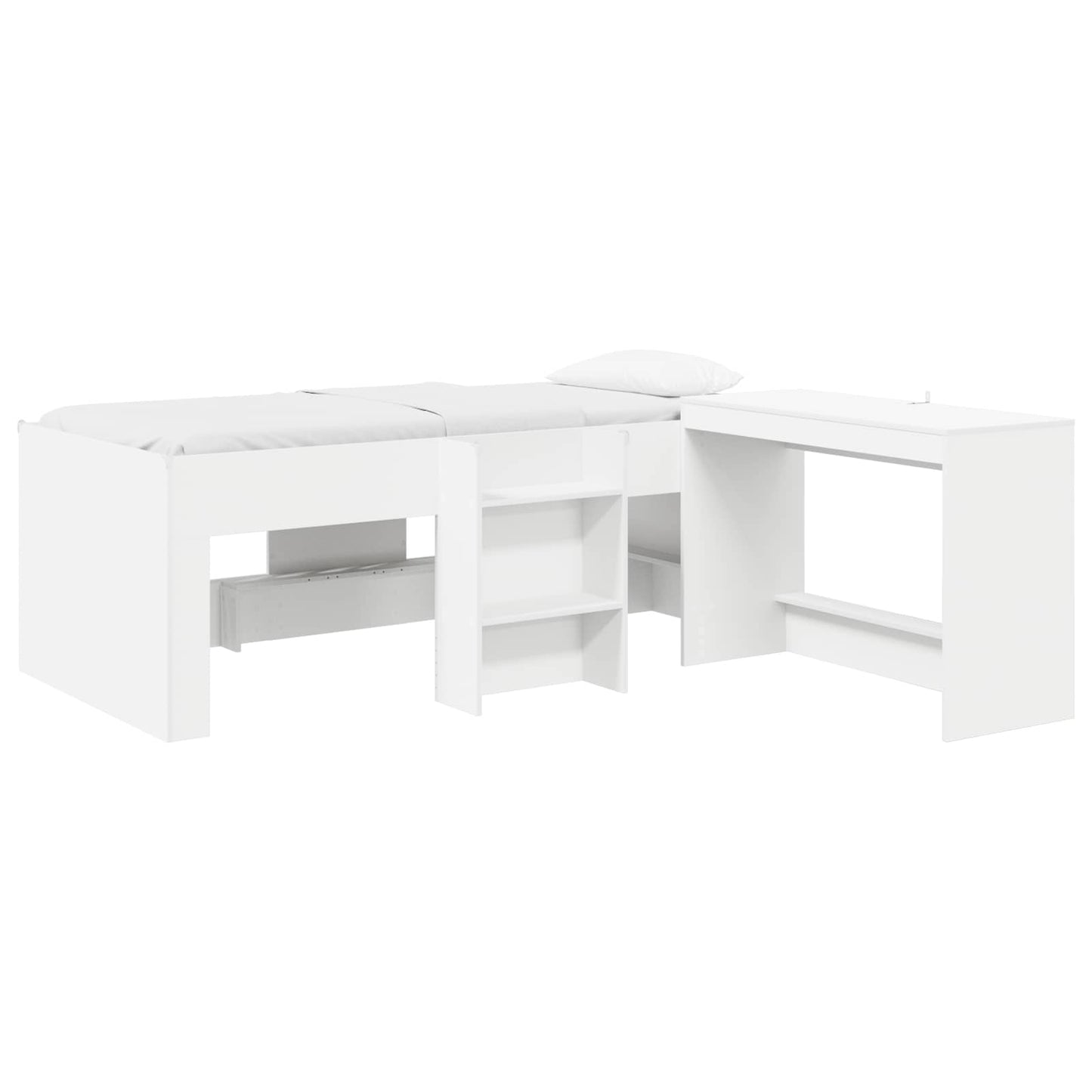 Kids'High Bed Frame with Desk White 75 x 190 cm