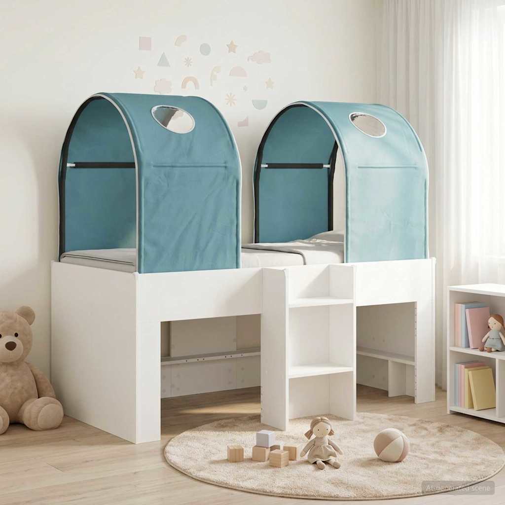 Bed with Tunnel 3 pcs White and Light Blue Engineered Wood