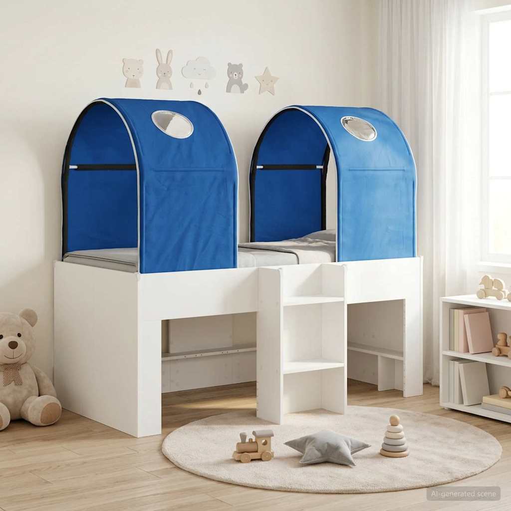 Bed with Tunnel 3 pcs White and Blue Engineered Wood