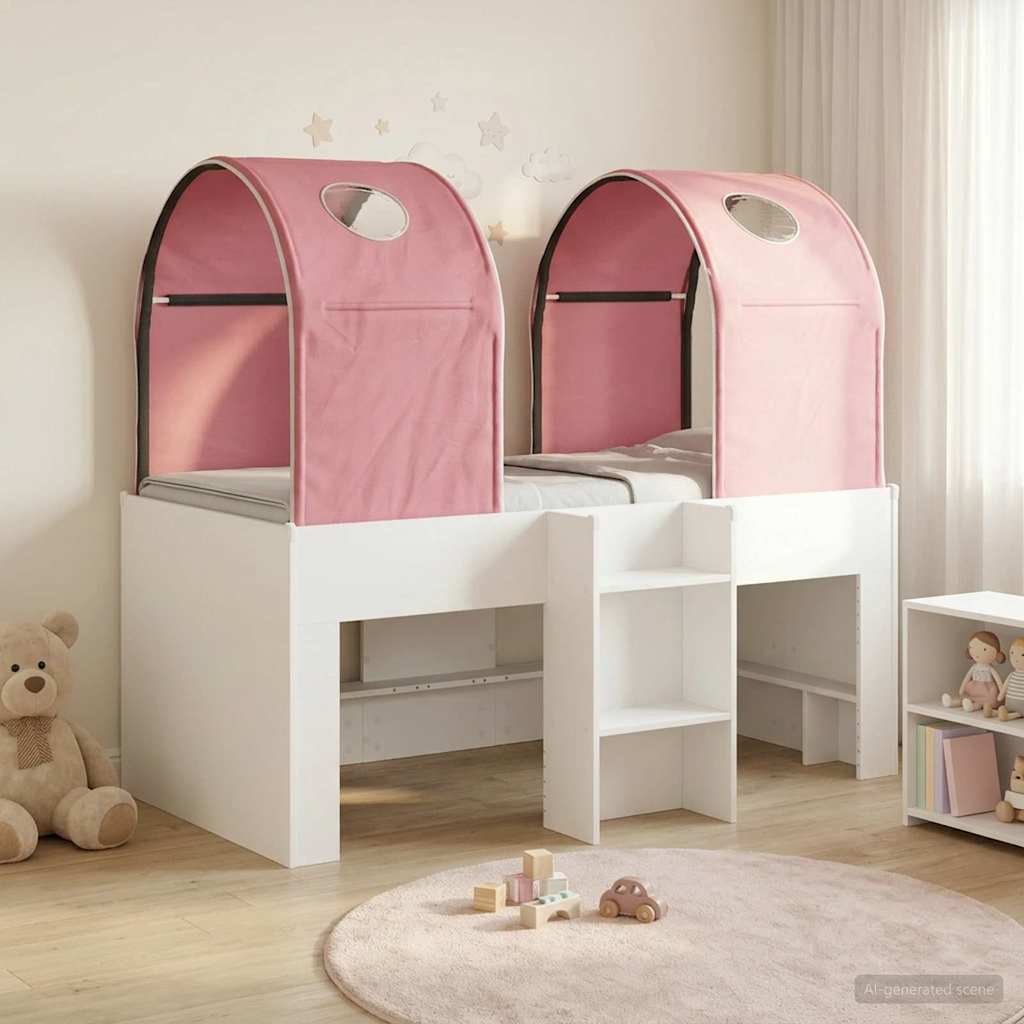 Bed with Tunnel 3 pcs White and Pink Engineered Wood