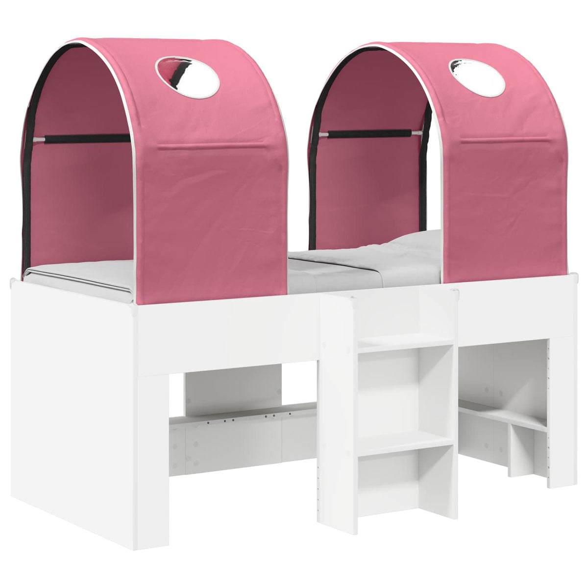Bed with Tunnel 3 pcs White and Pink Engineered Wood