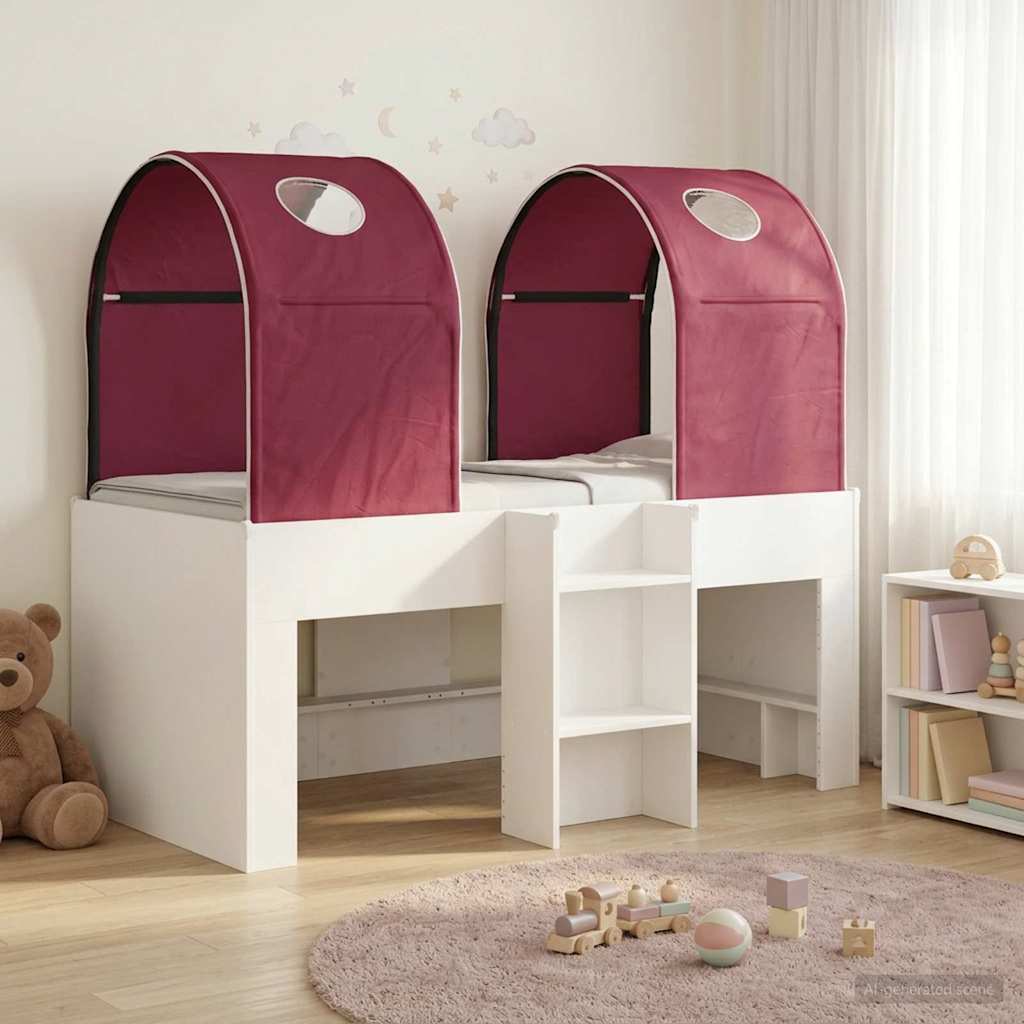 Bed with Tunnel 4 pcs White and Red Engineered Wood
