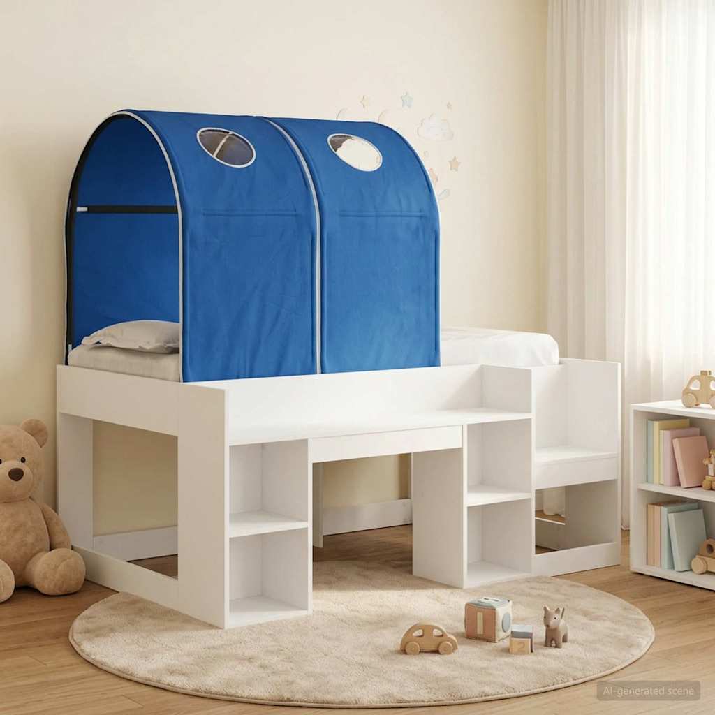Bed with Tunnel with Shelf 3 pcs White and Blue Engineered Wood