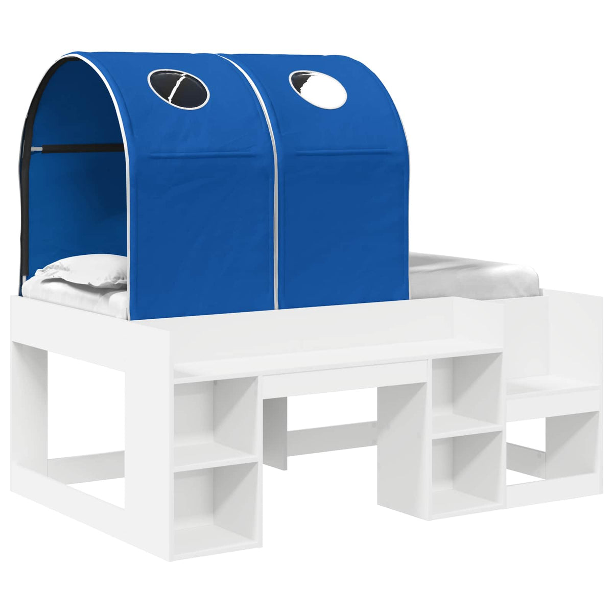 Bed with Tunnel with Shelf 3 pcs White and Blue Engineered Wood