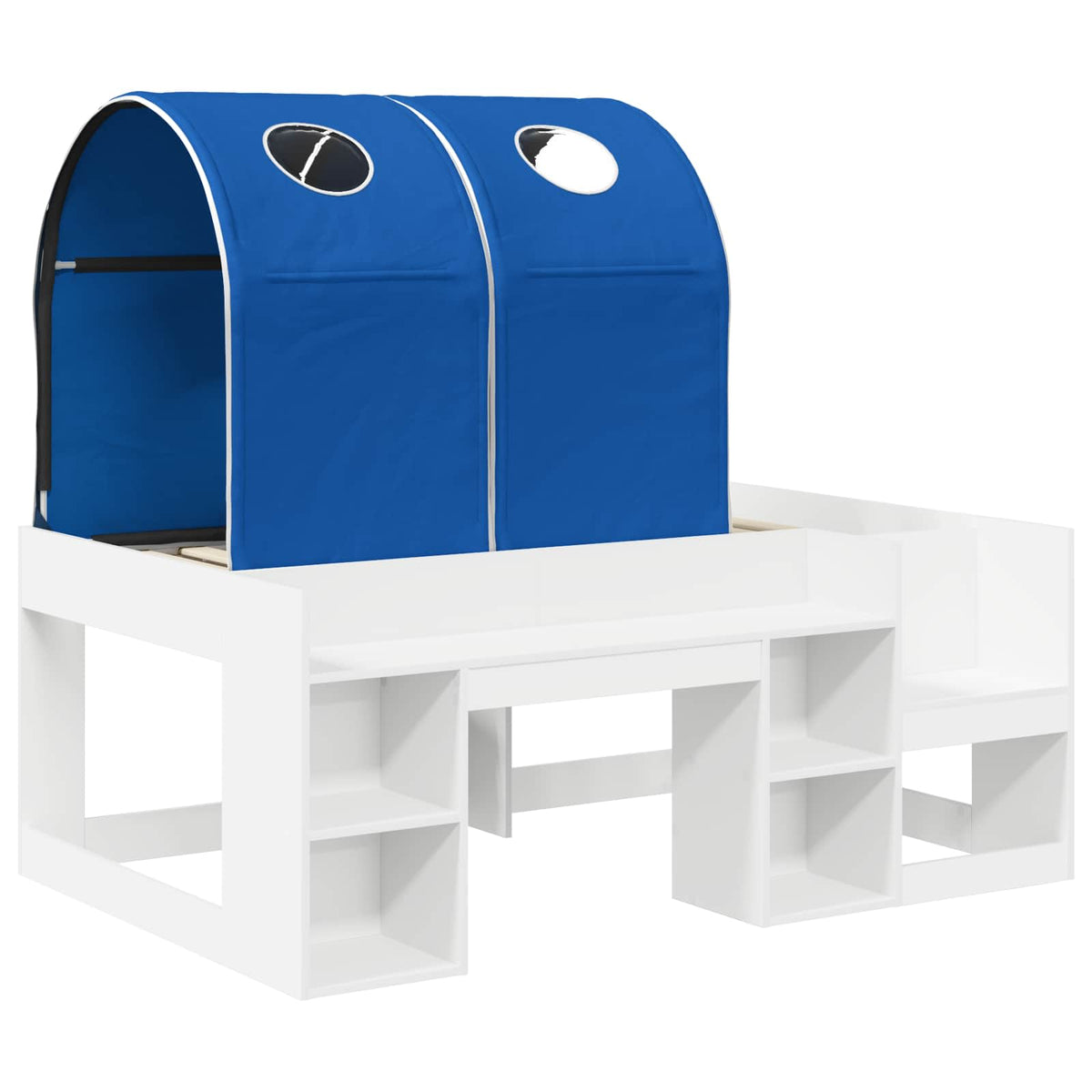 Bed with Tunnel with Shelf 3 pcs White and Blue Engineered Wood