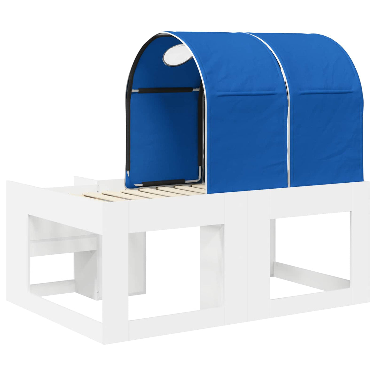Bed with Tunnel with Shelf 3 pcs White and Blue Engineered Wood