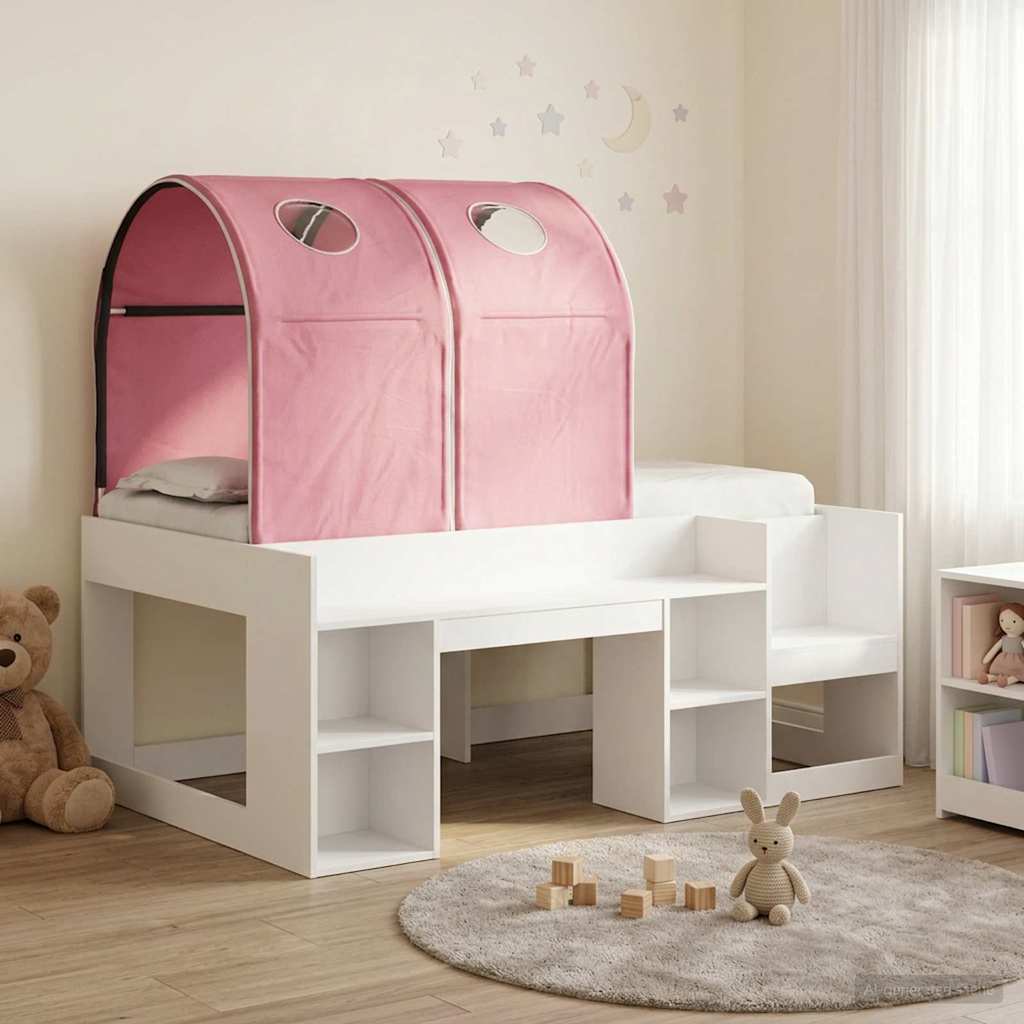 Bed with Tunnel with Shelf 3 pcs White and Pink Engineered Wood