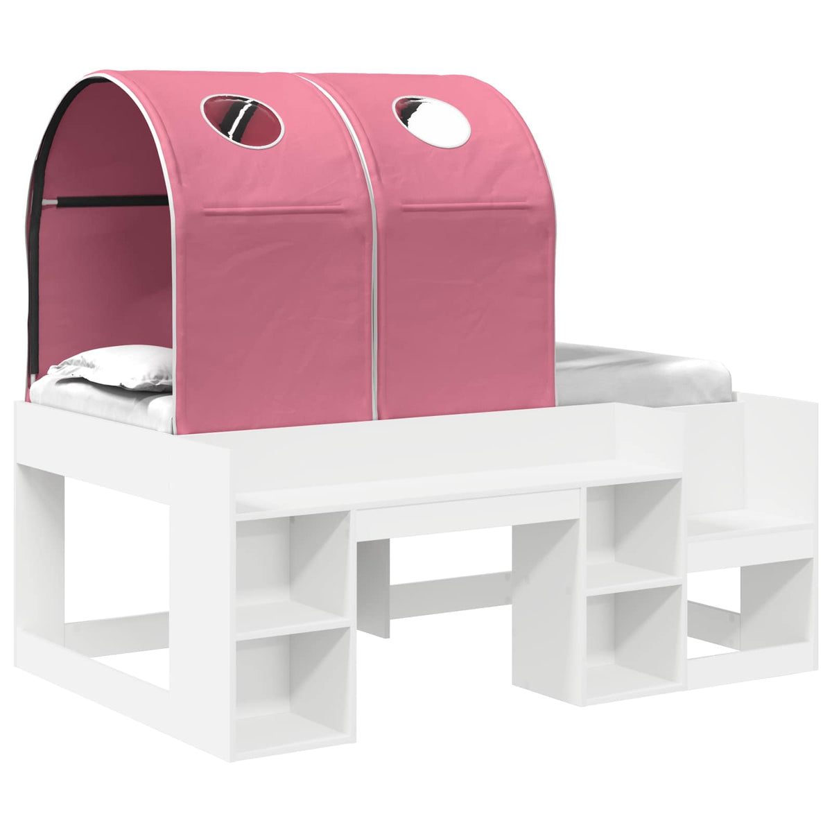 Bed with Tunnel with Shelf 3 pcs White and Pink Engineered Wood