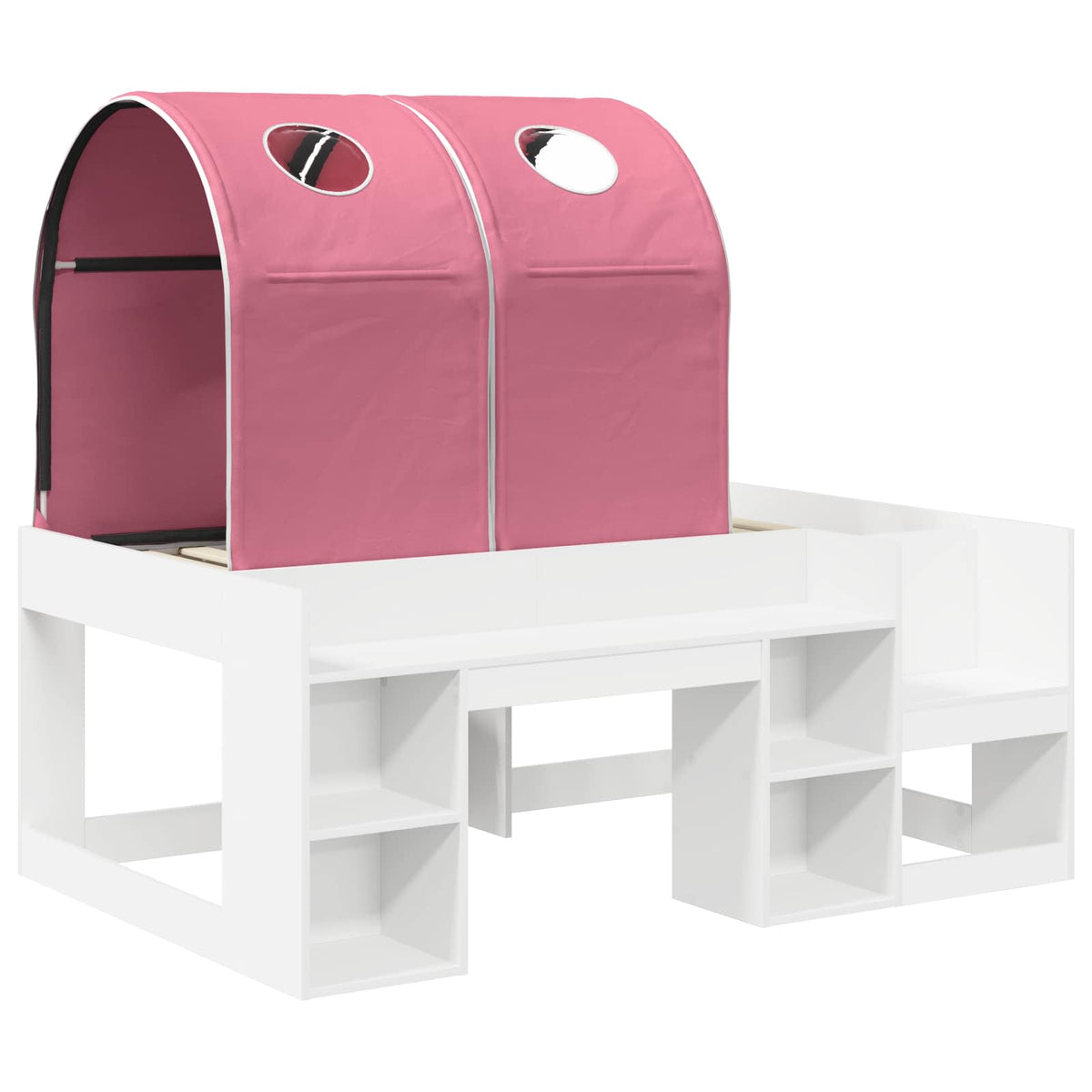 Bed with Tunnel with Shelf 3 pcs White and Pink Engineered Wood