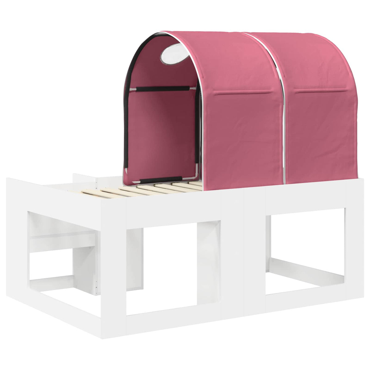 Bed with Tunnel with Shelf 3 pcs White and Pink Engineered Wood