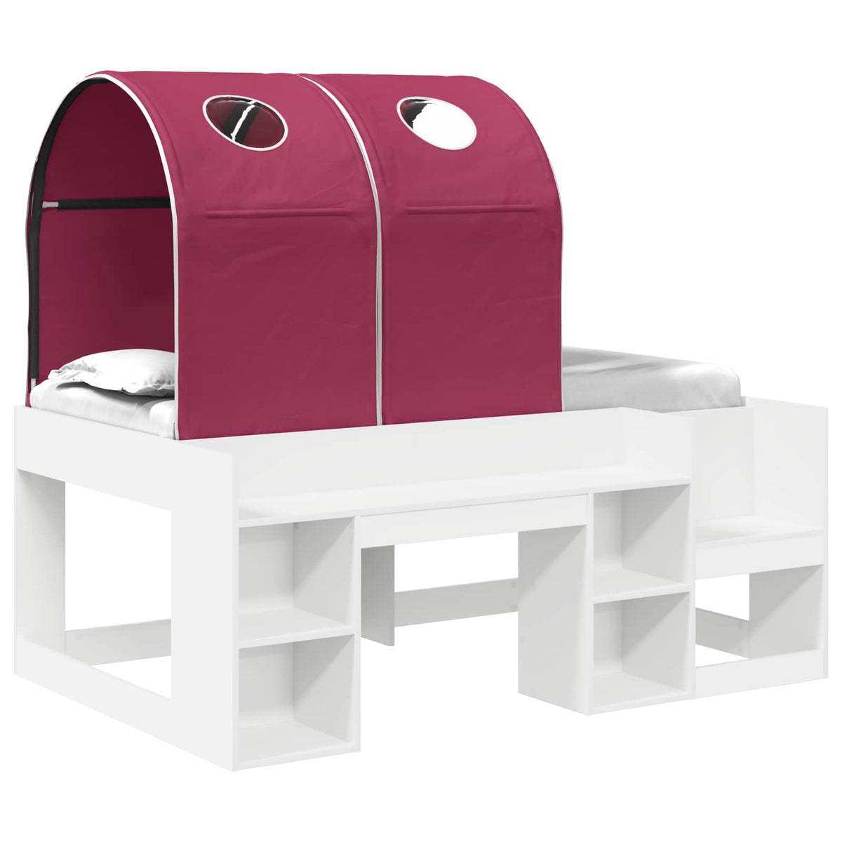 Bed with Tunnel with Shelf 3 pcs White and Red Engineered Wood