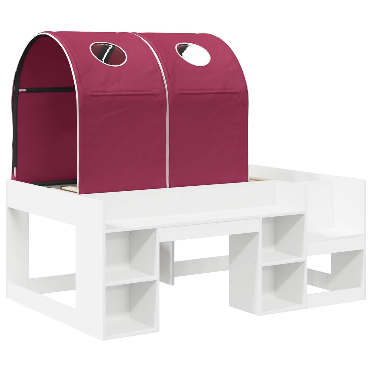 Bed with Tunnel with Shelf 3 pcs White and Red Engineered Wood